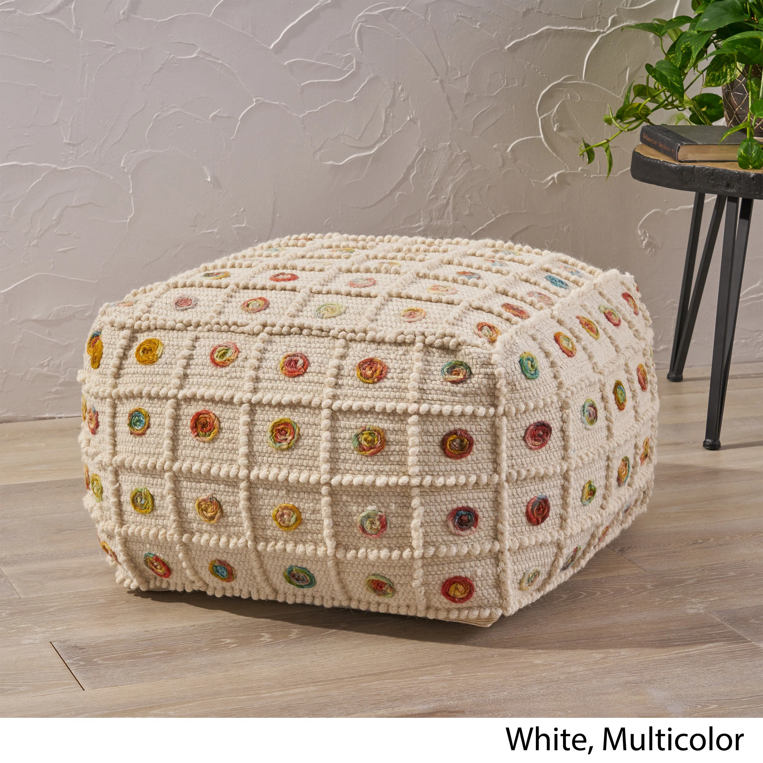 Jaceyon Boho Wool and Cotton Ottoman Pouf - furnishings