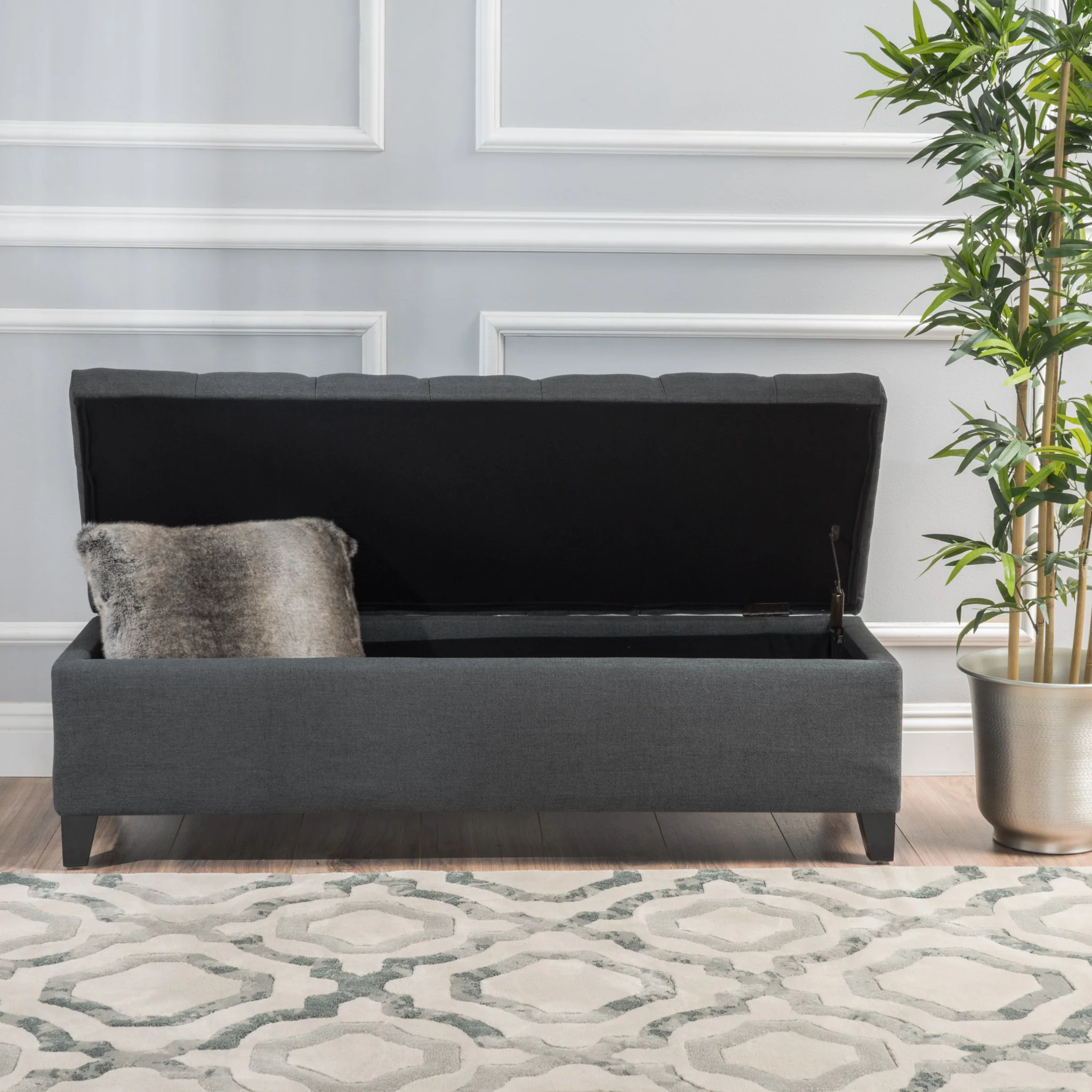 Molle Contemporary Button-Tufted Fabric Storage Ottoman Bench - furnishings