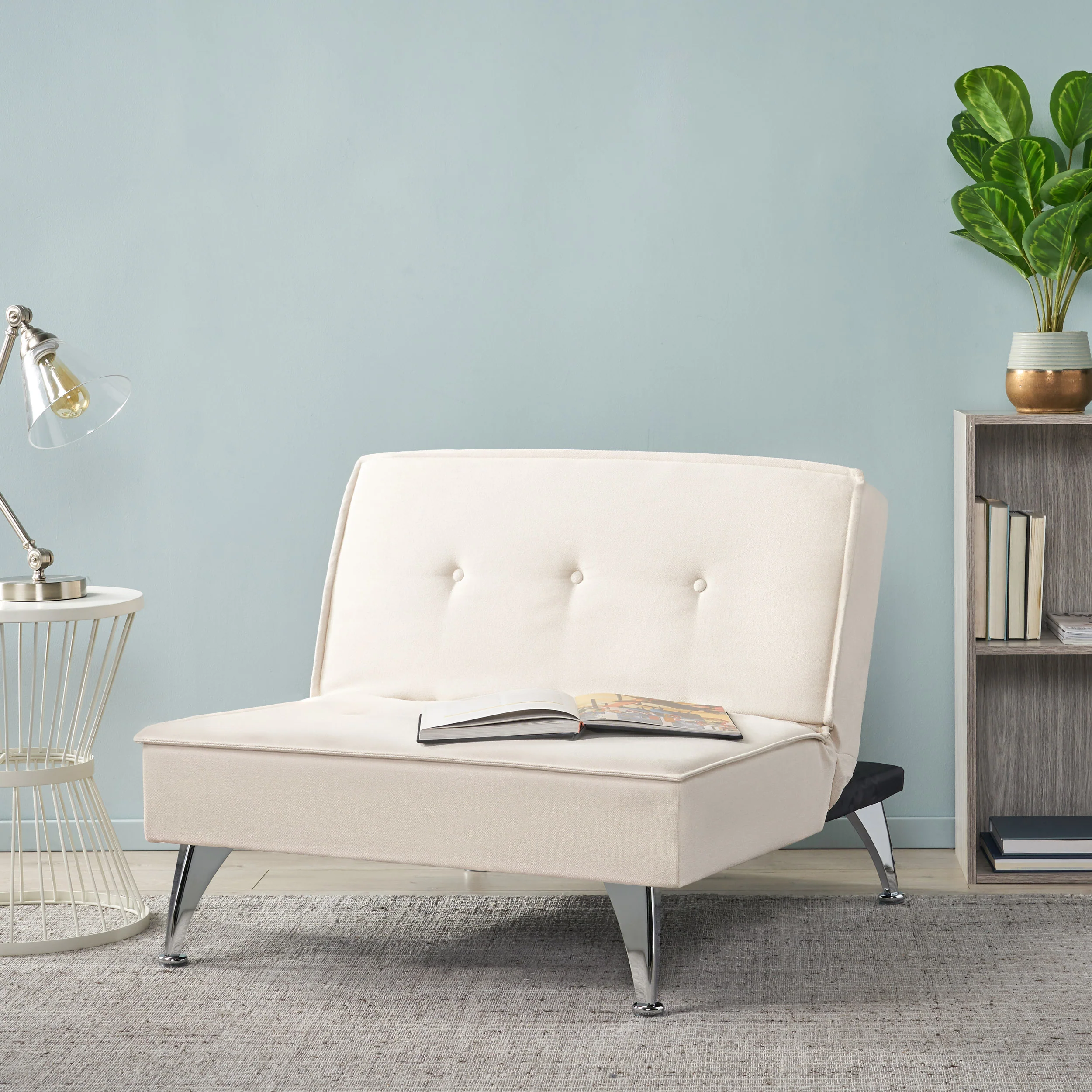 Carimote Contemporary Ivory Fabric Click Clack Chair/Ottoman - furnishings