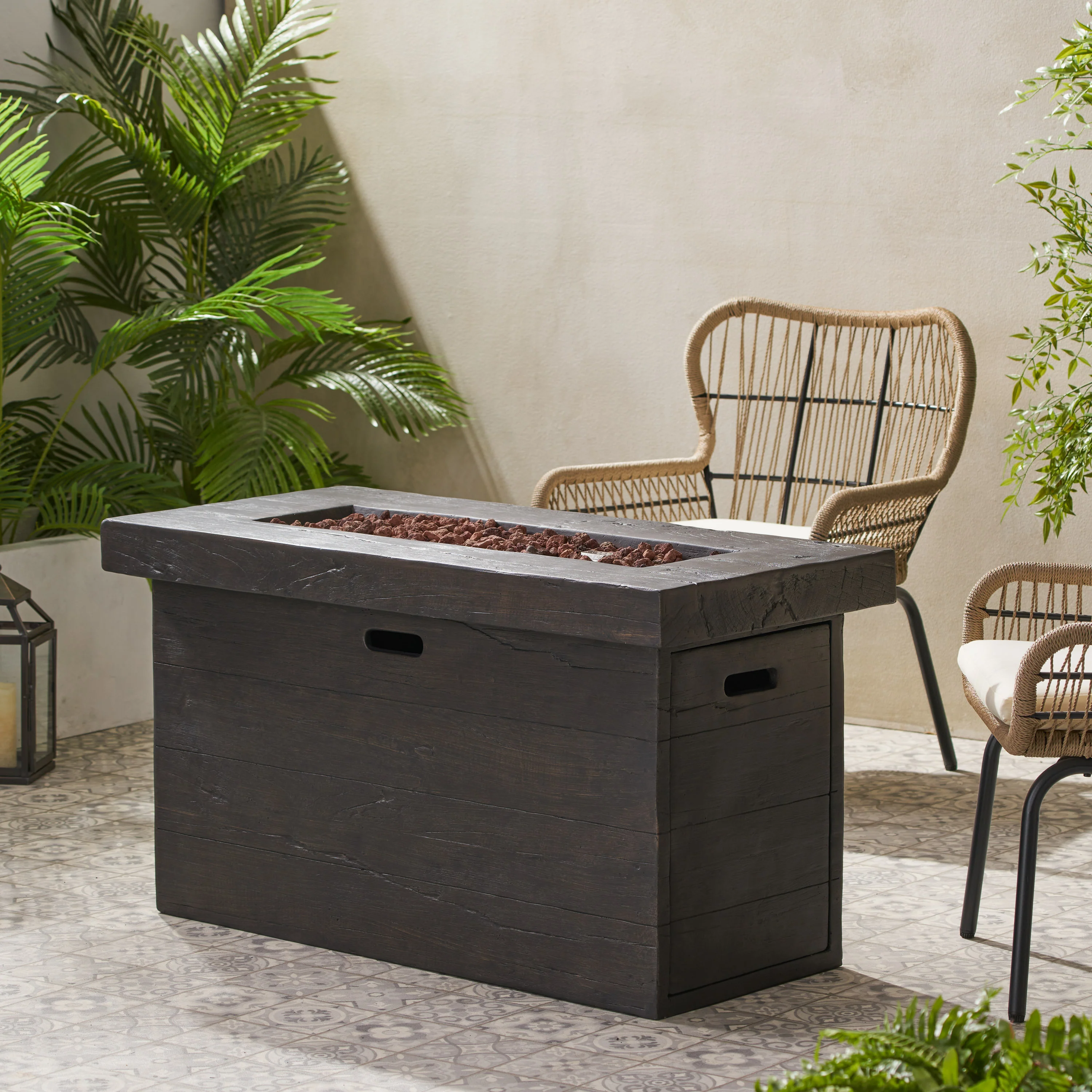 Aubreey Outdoor Rectangular Gas Burning Fire Pit - 50000 BTU - furnishings