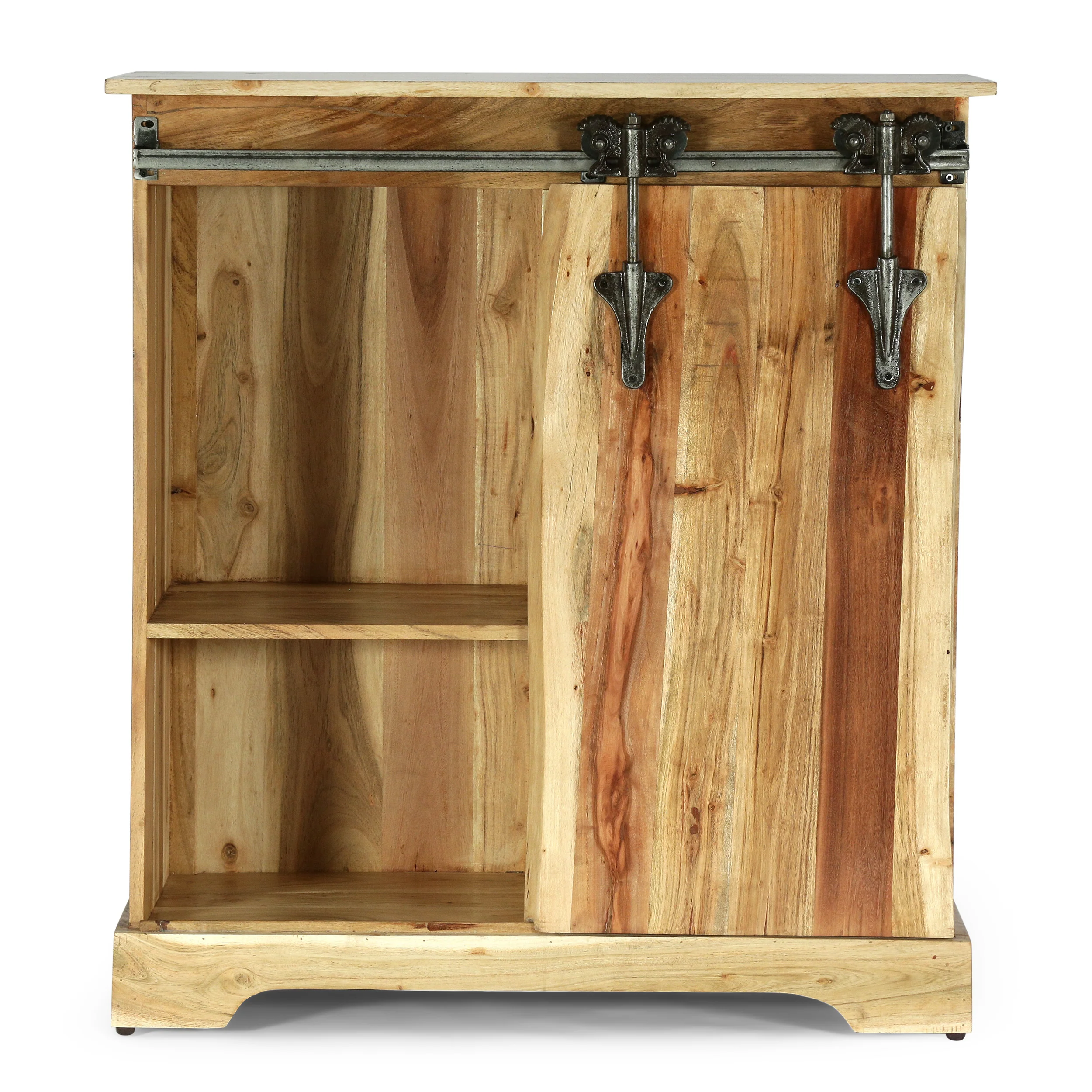 Veatch Modern Industrial Handcrafted Acacia Wood Live Edge Cabinet with Sliding Door, Natural and Black - furnishings