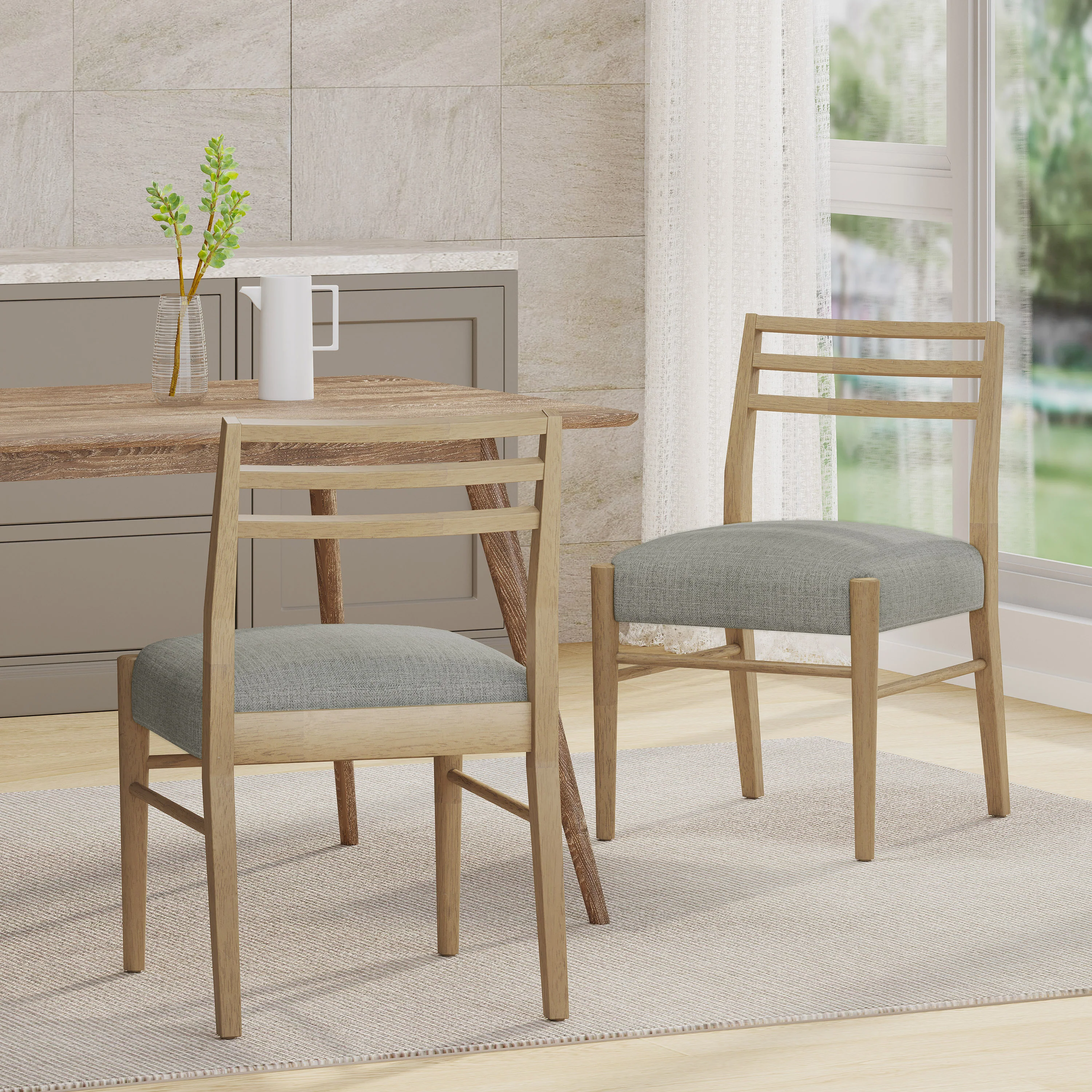 Felly Farmhouse Fabric Upholstered Wood Dining Chairs, Set of 2 - furnishings