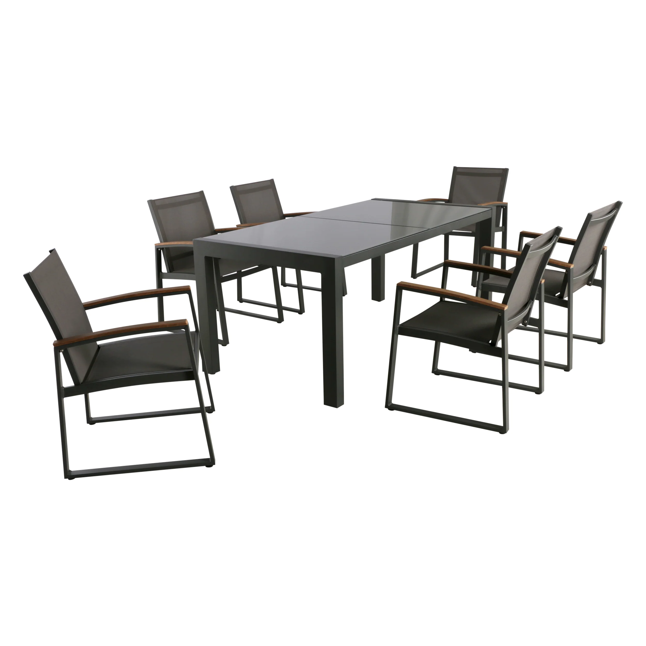 Moore Outdoor 7-Piece Aluminum Dining Set with Glass Table Top - furnishings