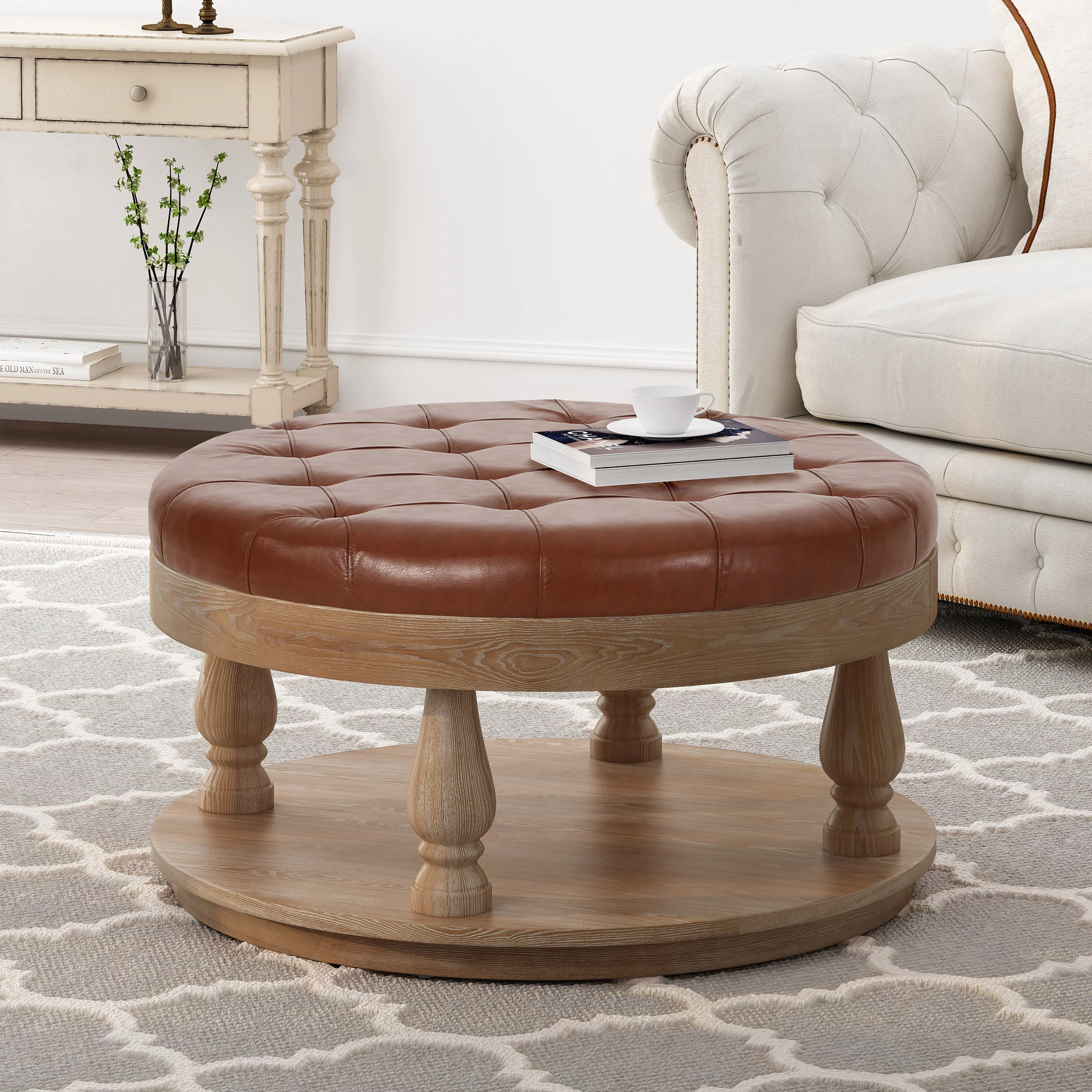 Andrue Contemporary Upholstered Round Ottoman - furnishings