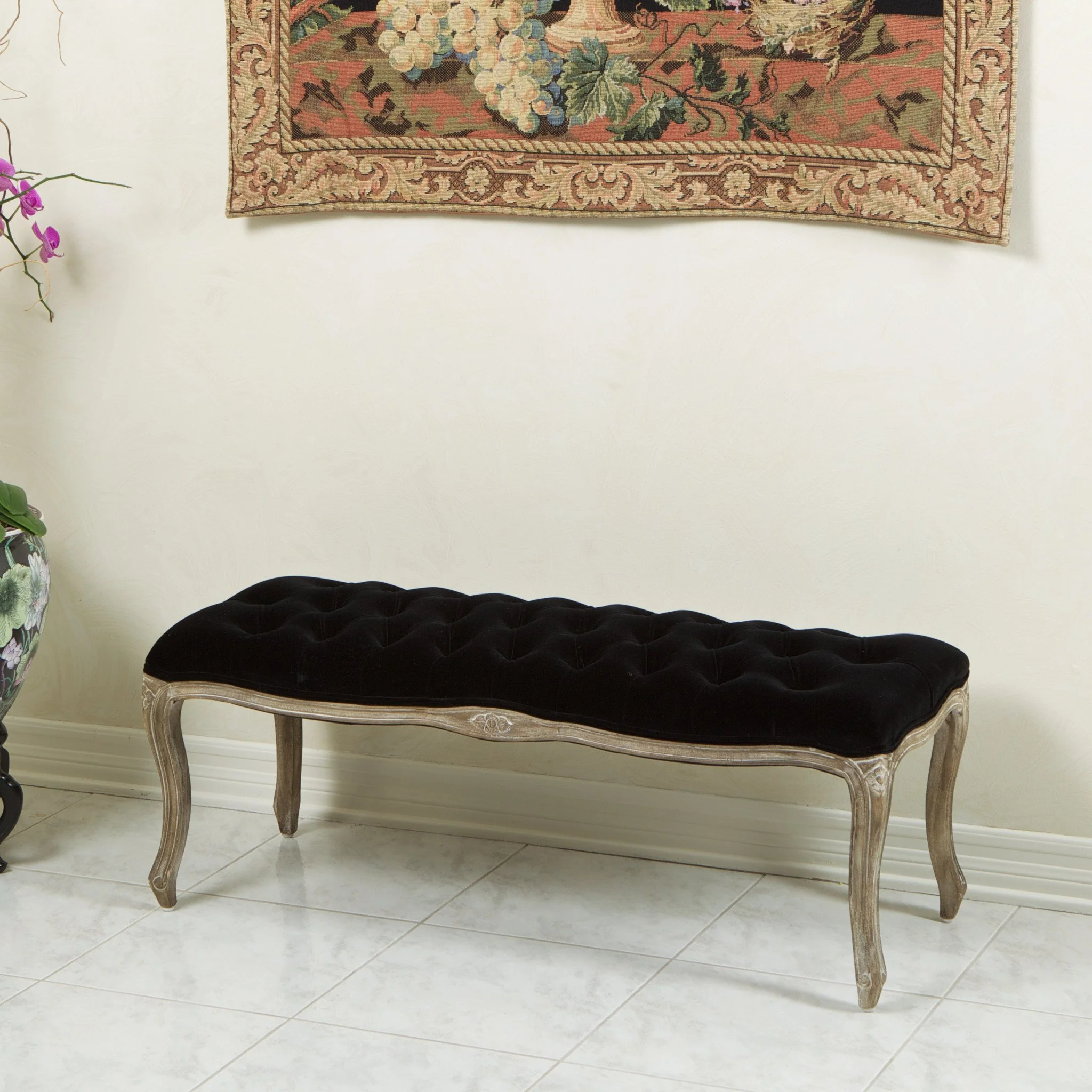 Francis Traditional Button Tufted Velvet Bench - furnishings