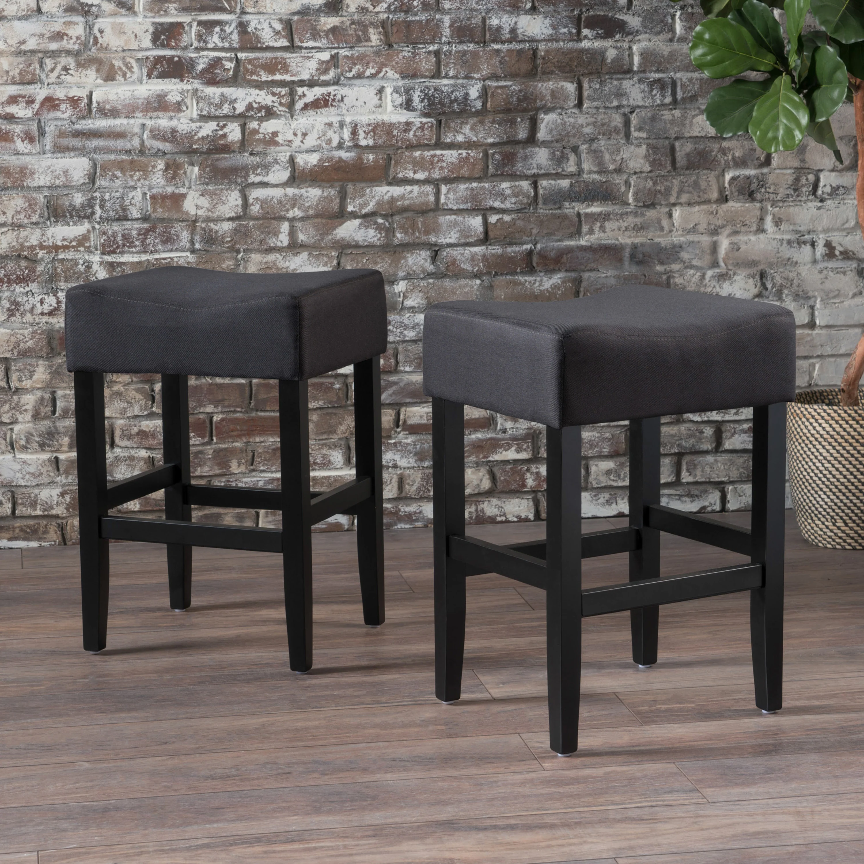Portofino 26-Inch Backless Dark Charcoal Fabric Counter Stools (Set of 2) - furnishings