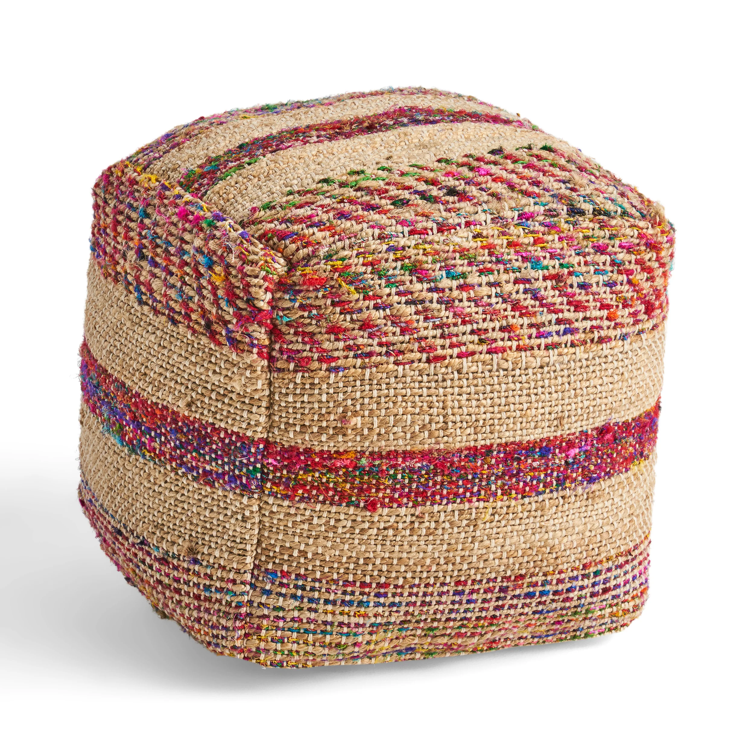 Sofija Boho Hemp Silk and Cotton Ottoman Pouf - furnishings