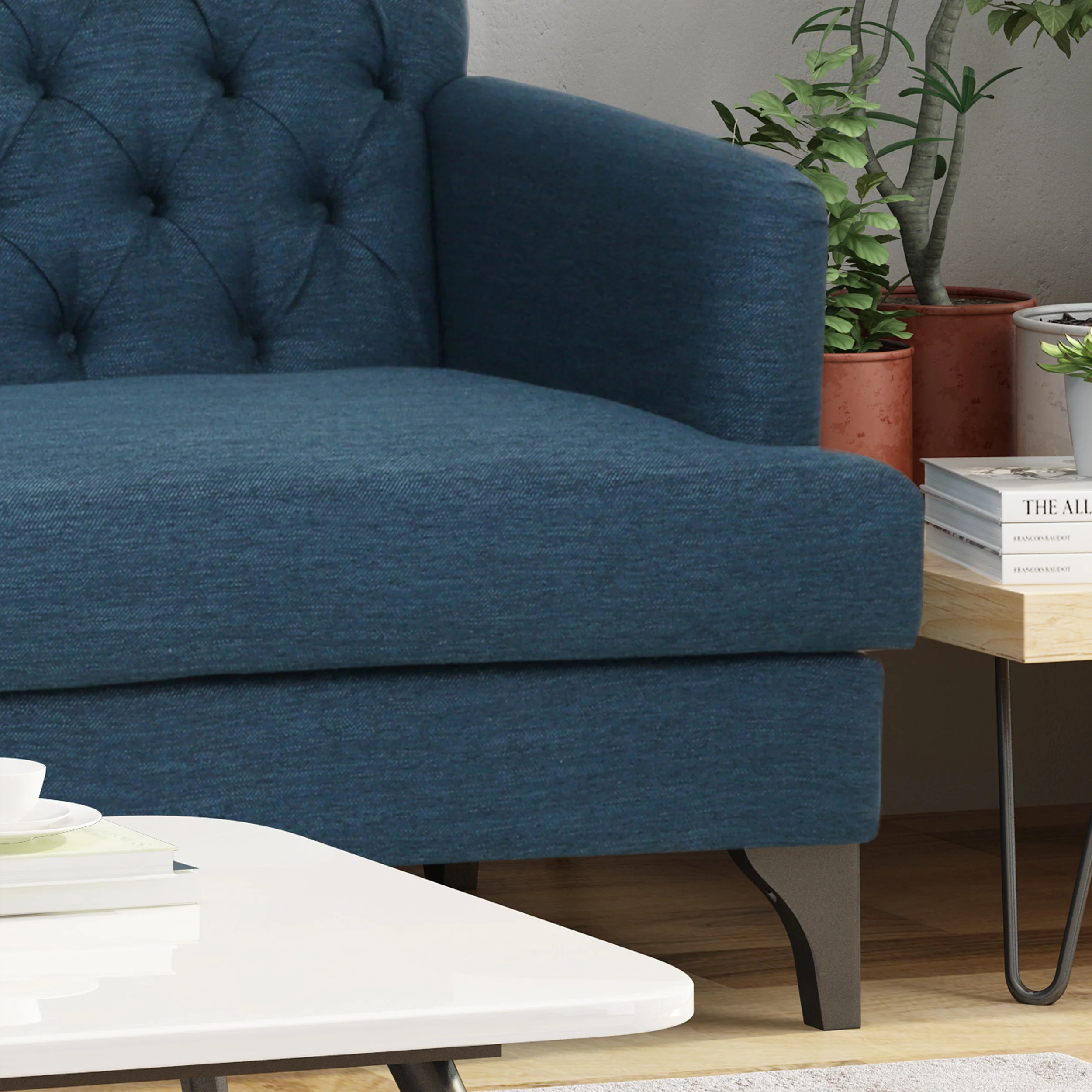 Maysin Contemporary Tufted Fabric 3 Seater Sofa - furnishings