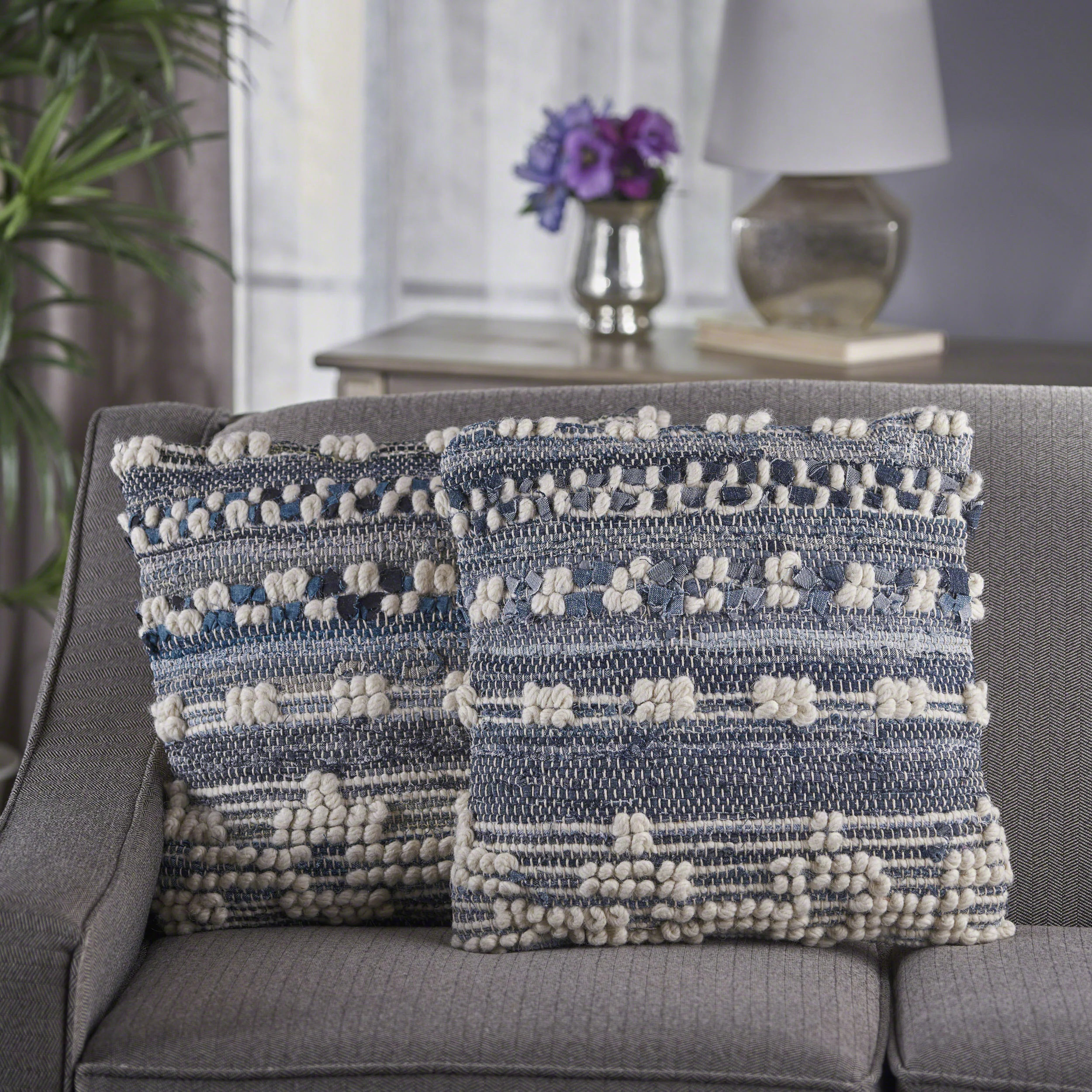 Storey Handcrafted Boho Denim and Fabric Pillow - furnishings