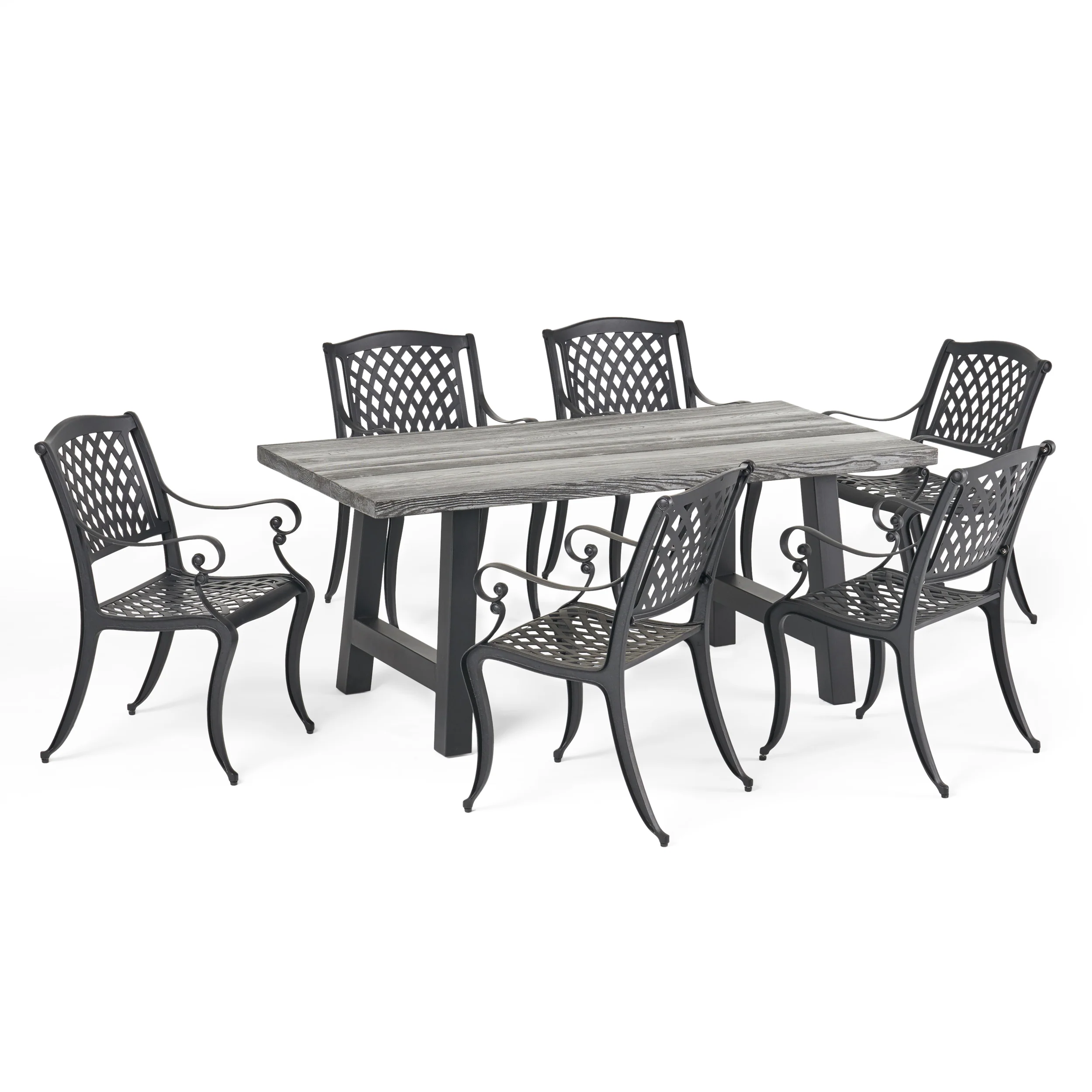 Dorris Outdoor 7 Piece Aluminum Dining Set with Concrete Table - furnishings
