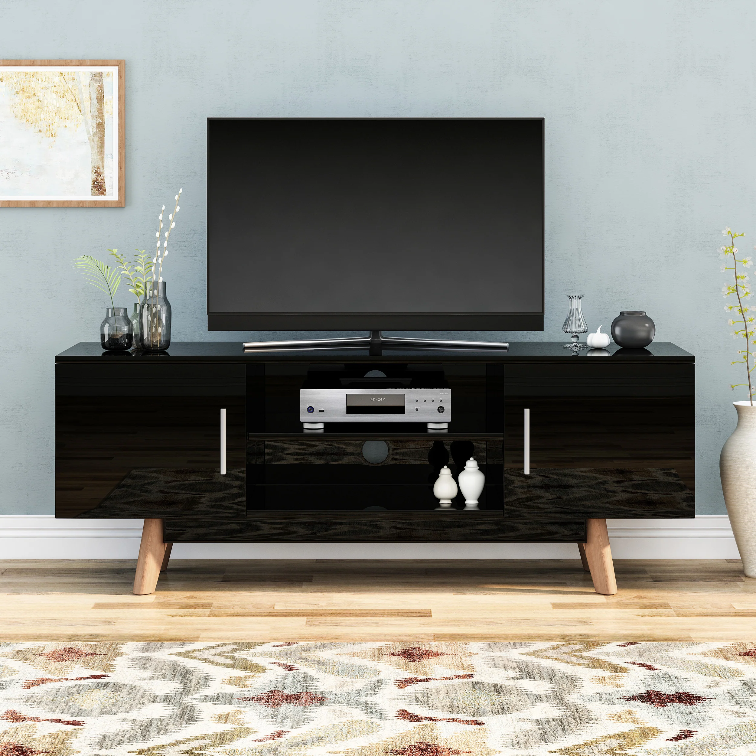 Rubani Mid Century Modern 2 Cabinets & Shelves TV Stand - furnishings