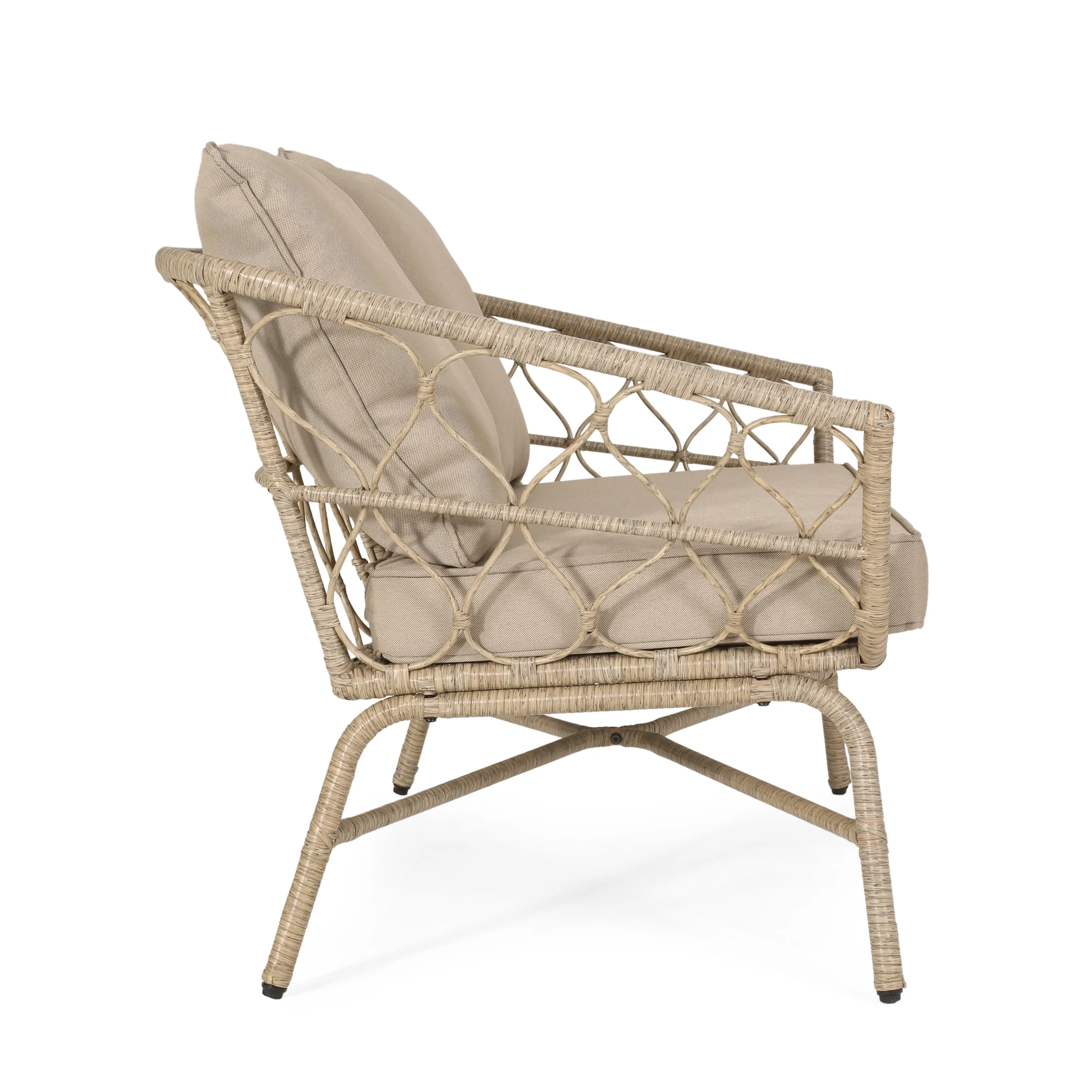 Colmar Outdoor Wicker Loveseat with Cushions, Light Brown and Beige - furnishings