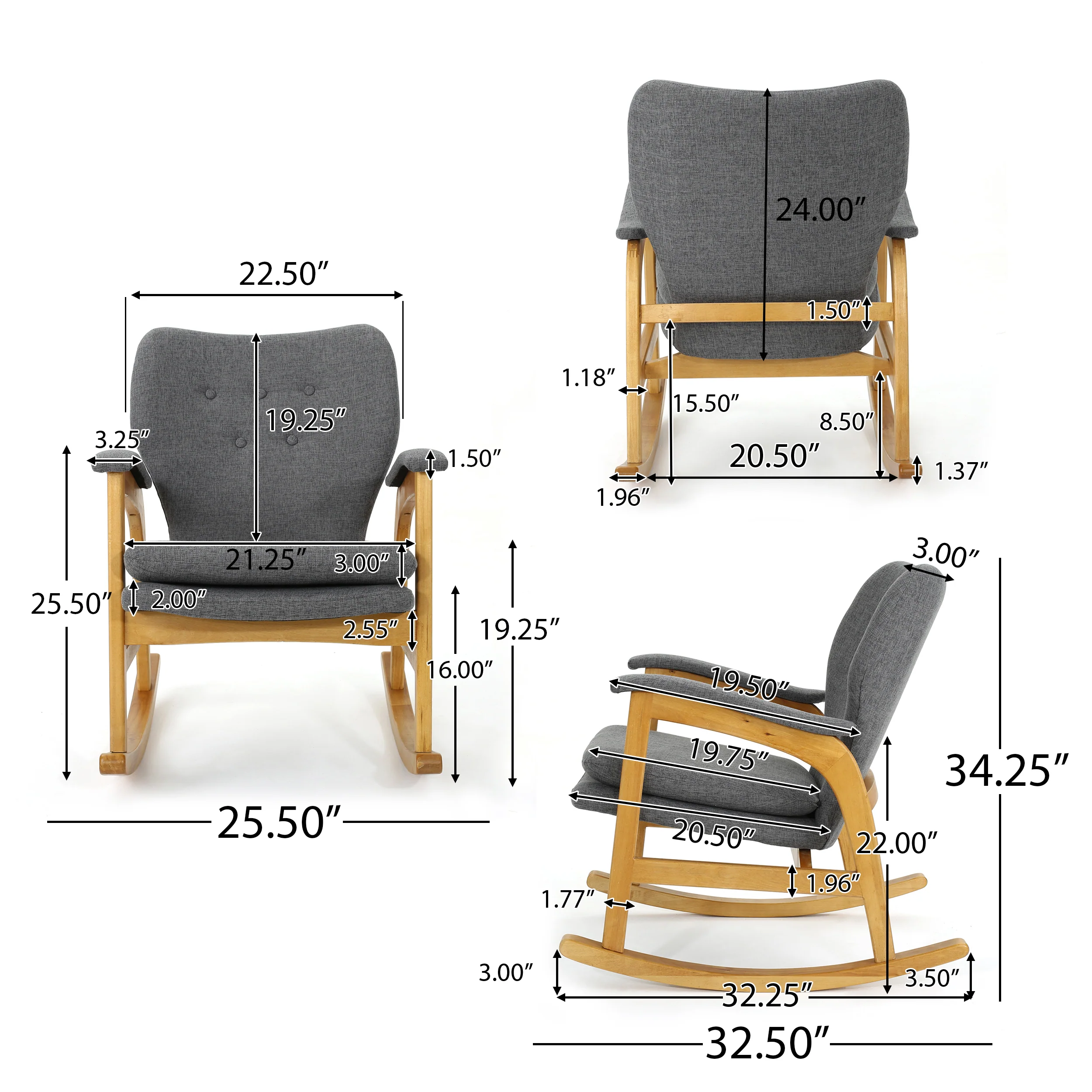 Whitman Mid Century Fabric Rocking Chair - furnishings