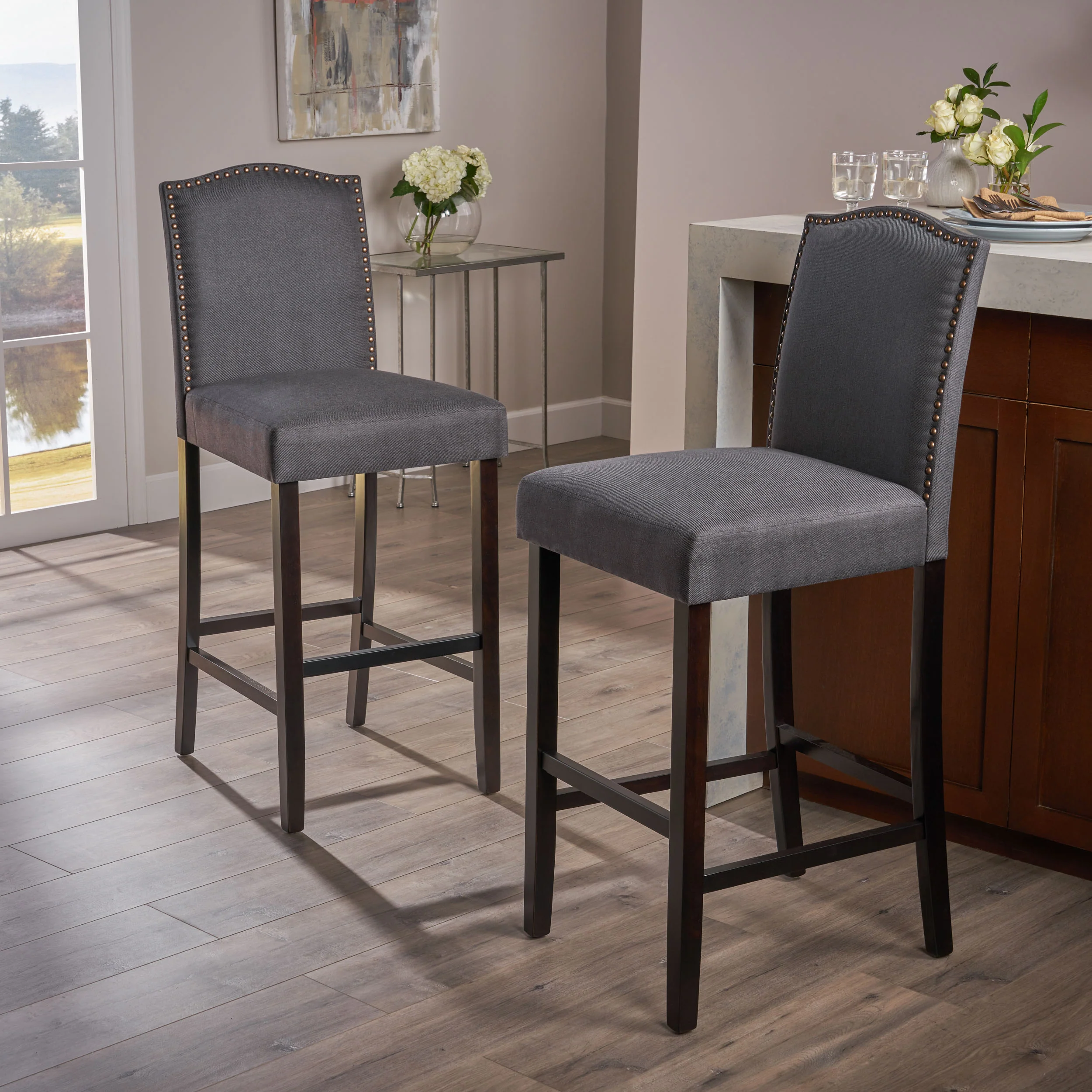 Kainu Dark Charoal Fabric Barstools, Set of 2 - furnishings
