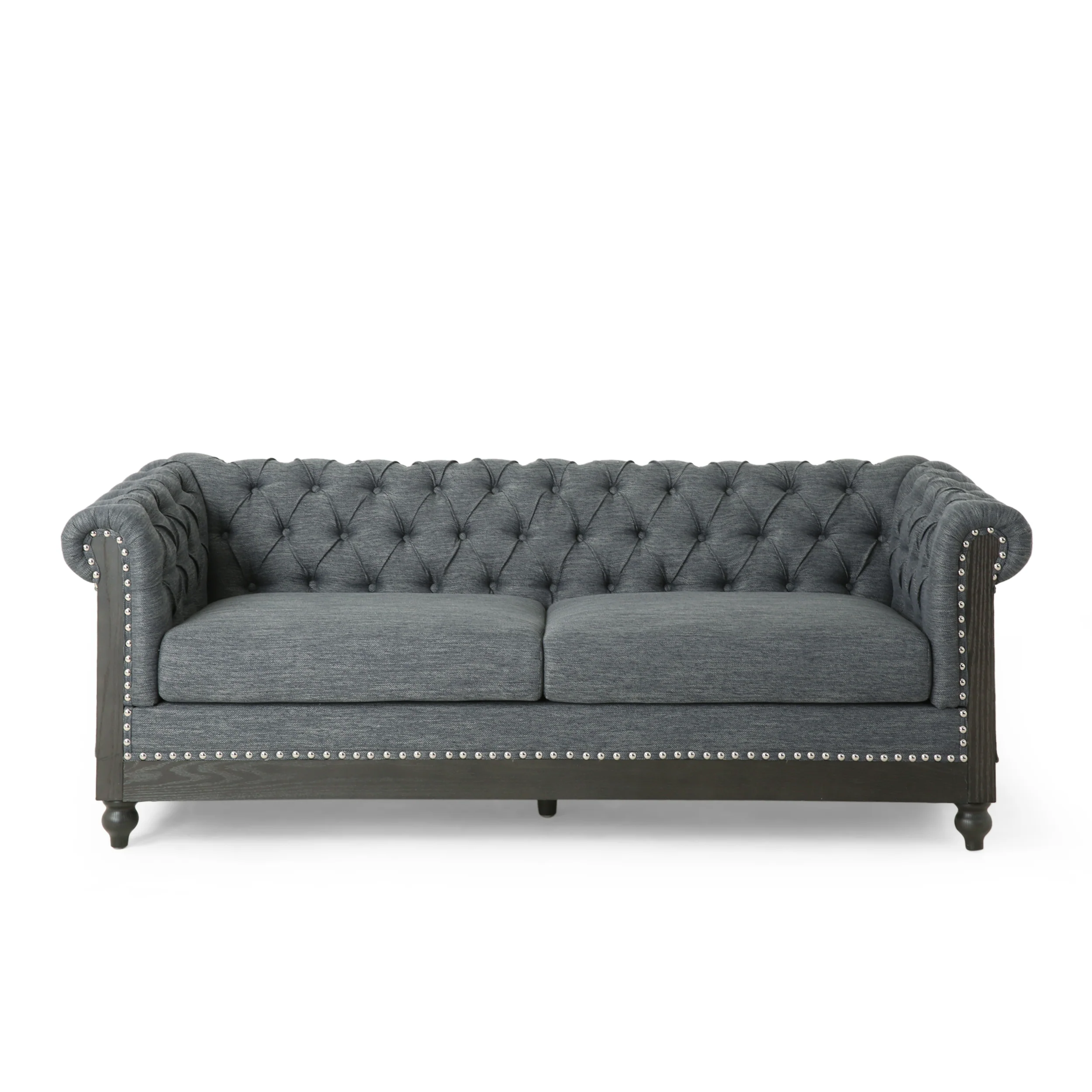 Kinzie Chesterfield Tufted Fabric 3 Seater Sofa with Nailhead Trim - furnishings