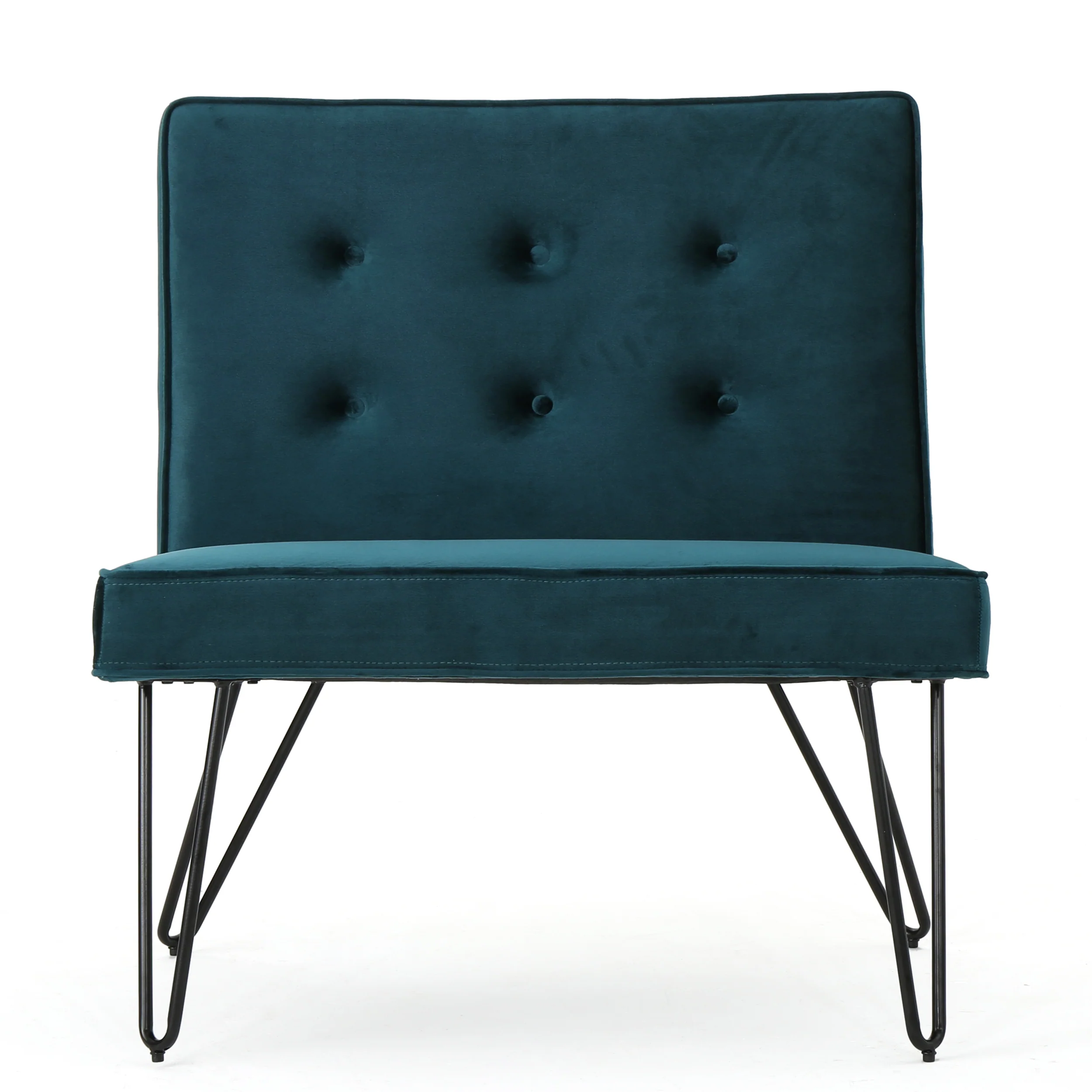 DuSoleil Modern Button Tufted Armless Velvet Accent Chair with Hairpin Legs - furnishings
