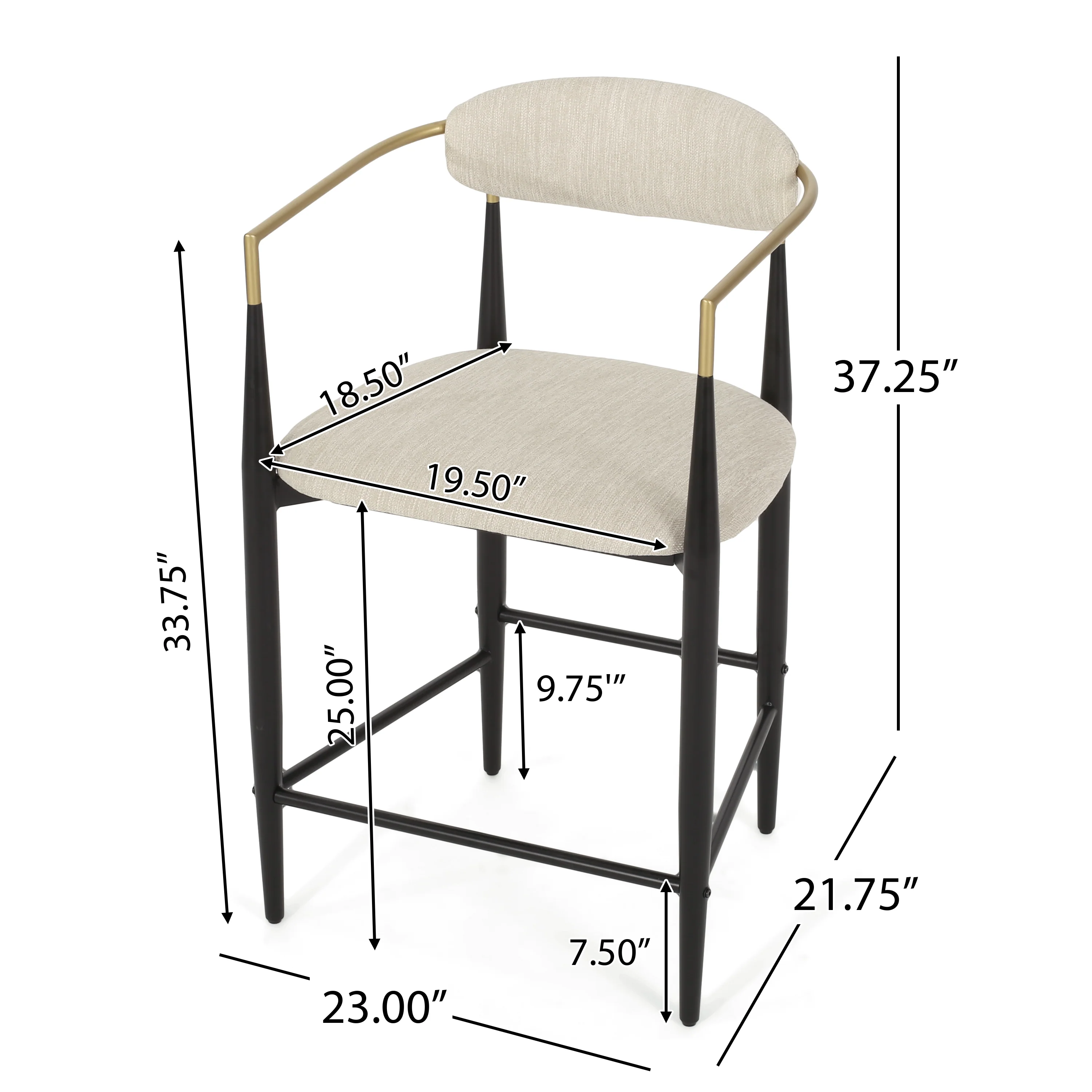 Camas Modern Fabric Upholstered Iron 25 Inch Counter Stools (Set of 2) - furnishings