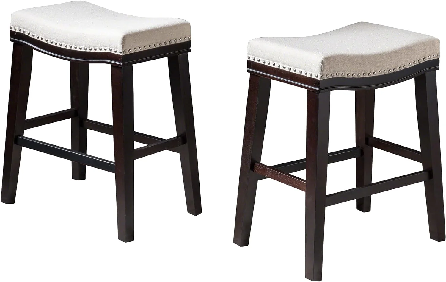 Hajie Contemporary Upholstered Saddle Counter Stool with Nailhead Trim, Set of 2 - furnishings