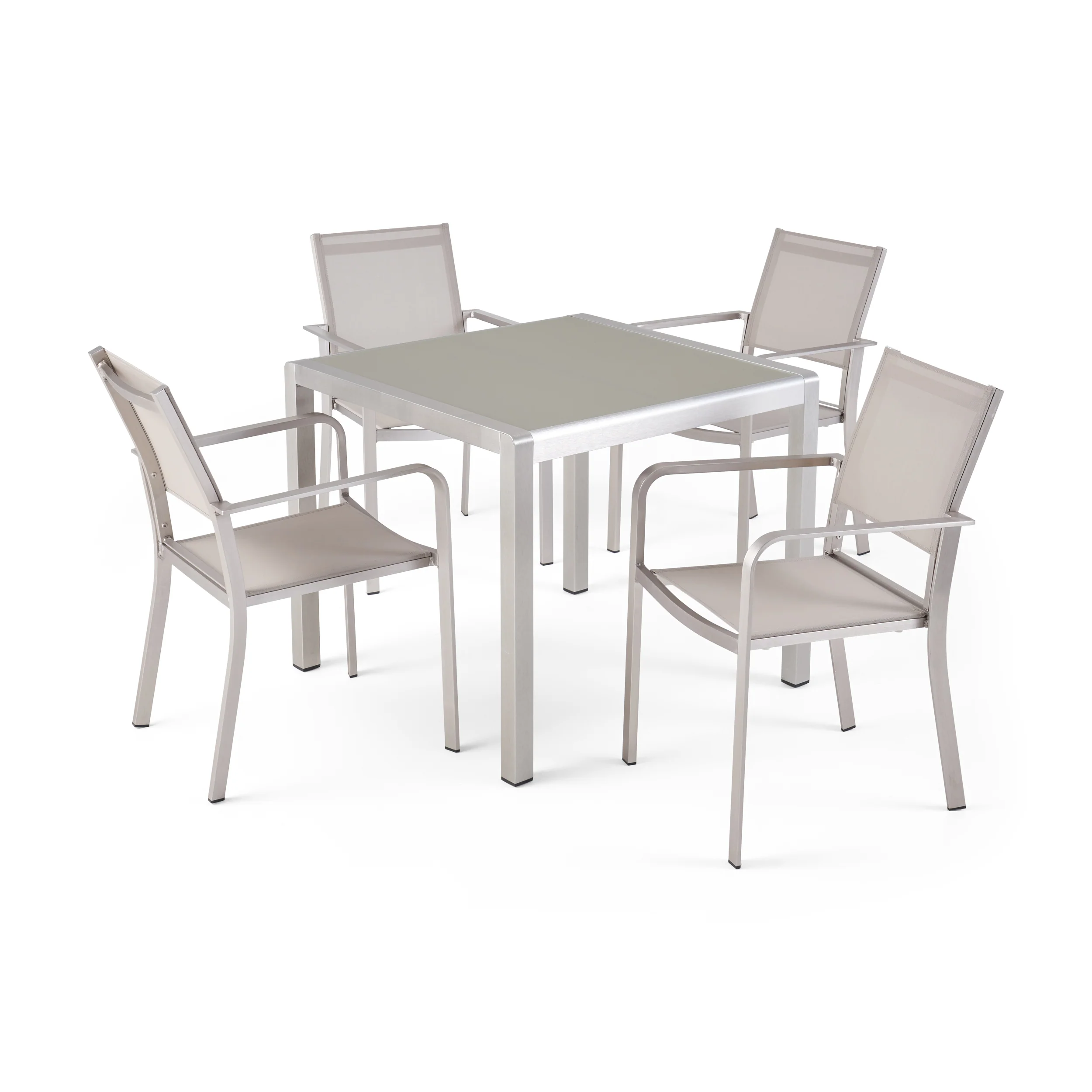 Rorik Outdoor Modern 4 Seater Aluminum Dining Set with Tempered Glass Table Top - furnishings