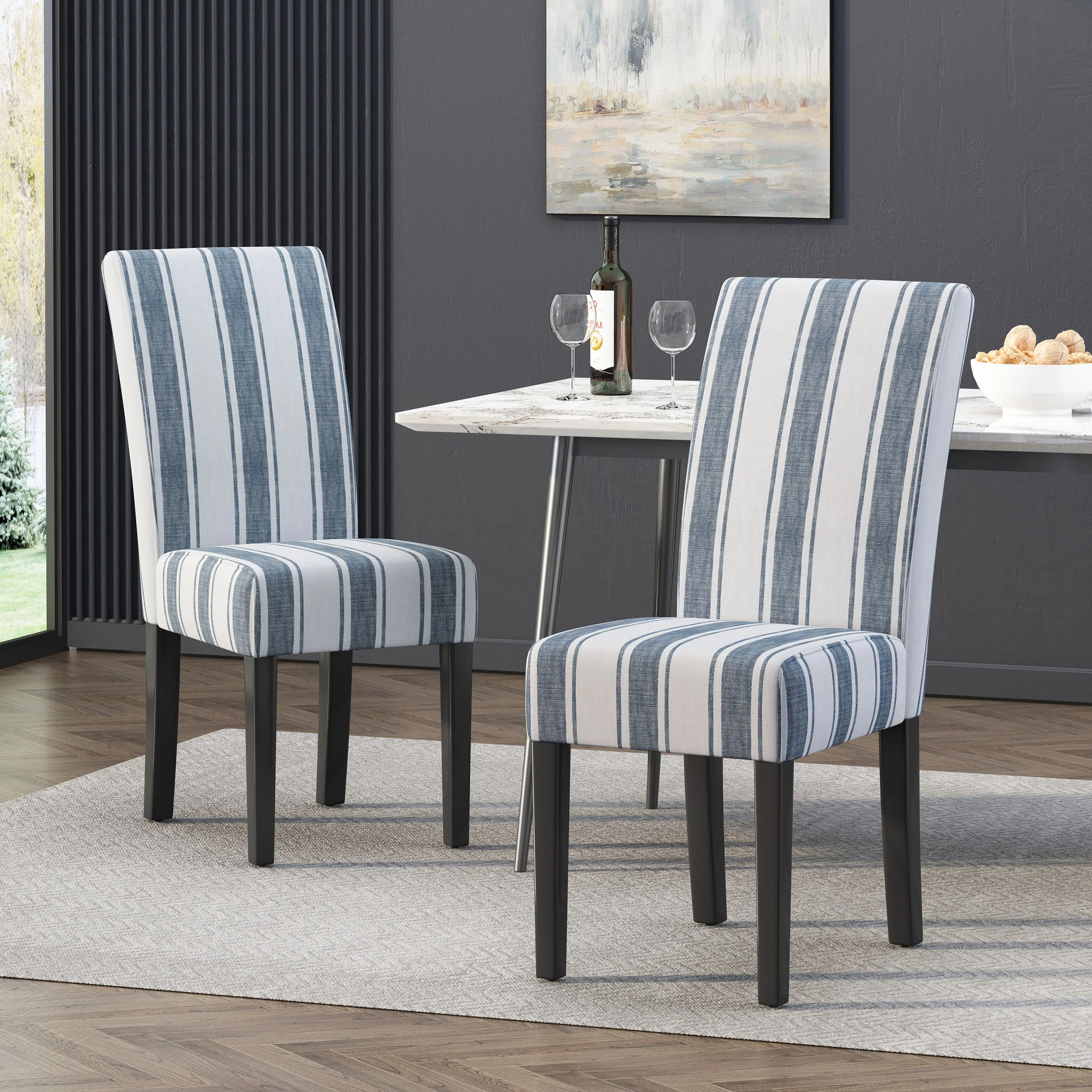 Percival Contemporary Upholstered Striped Dining Chairs, Set of 2 - furnishings