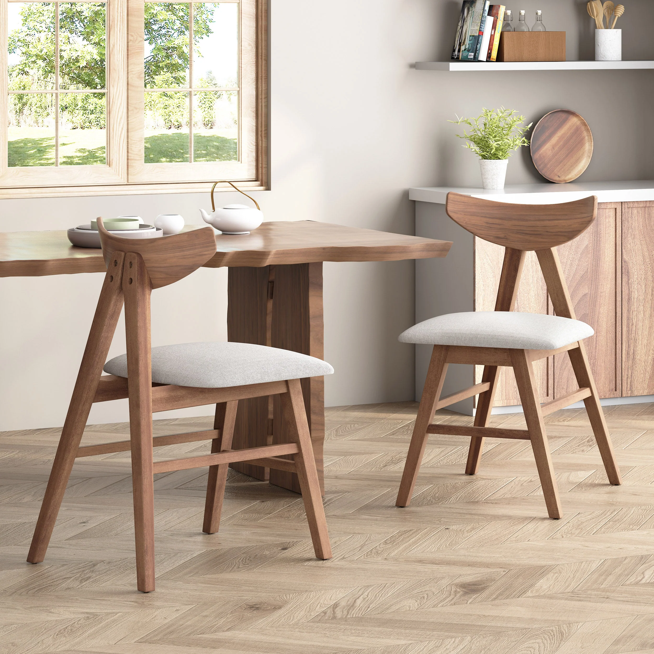 Sunapee Mid Century Modern Fabric Upholstered Wood Dining Chairs, Set of 2 - furnishings