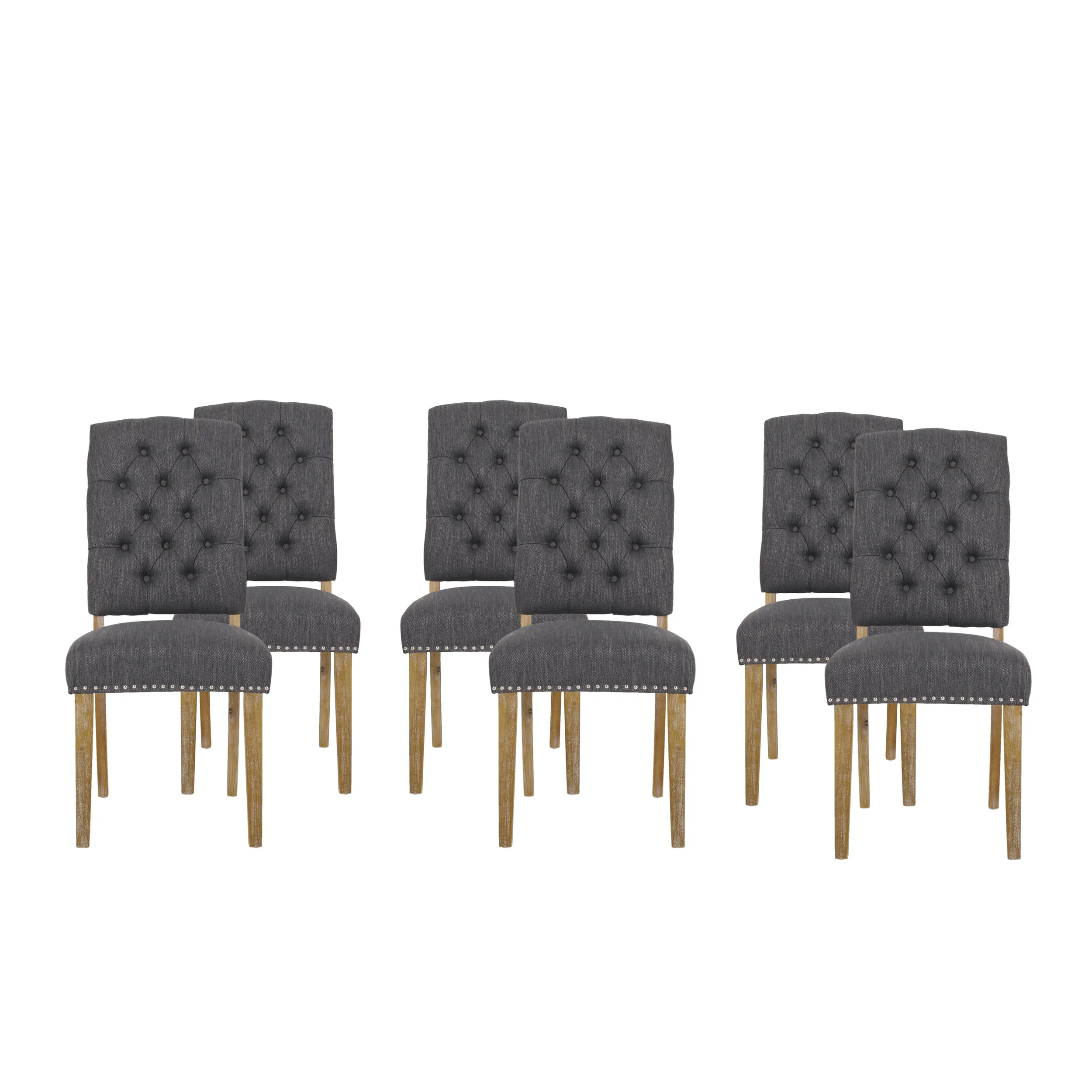 Frances Contemporary Tufted Dining Chairs with Nailhead Trim, Set of 6 - furnishings