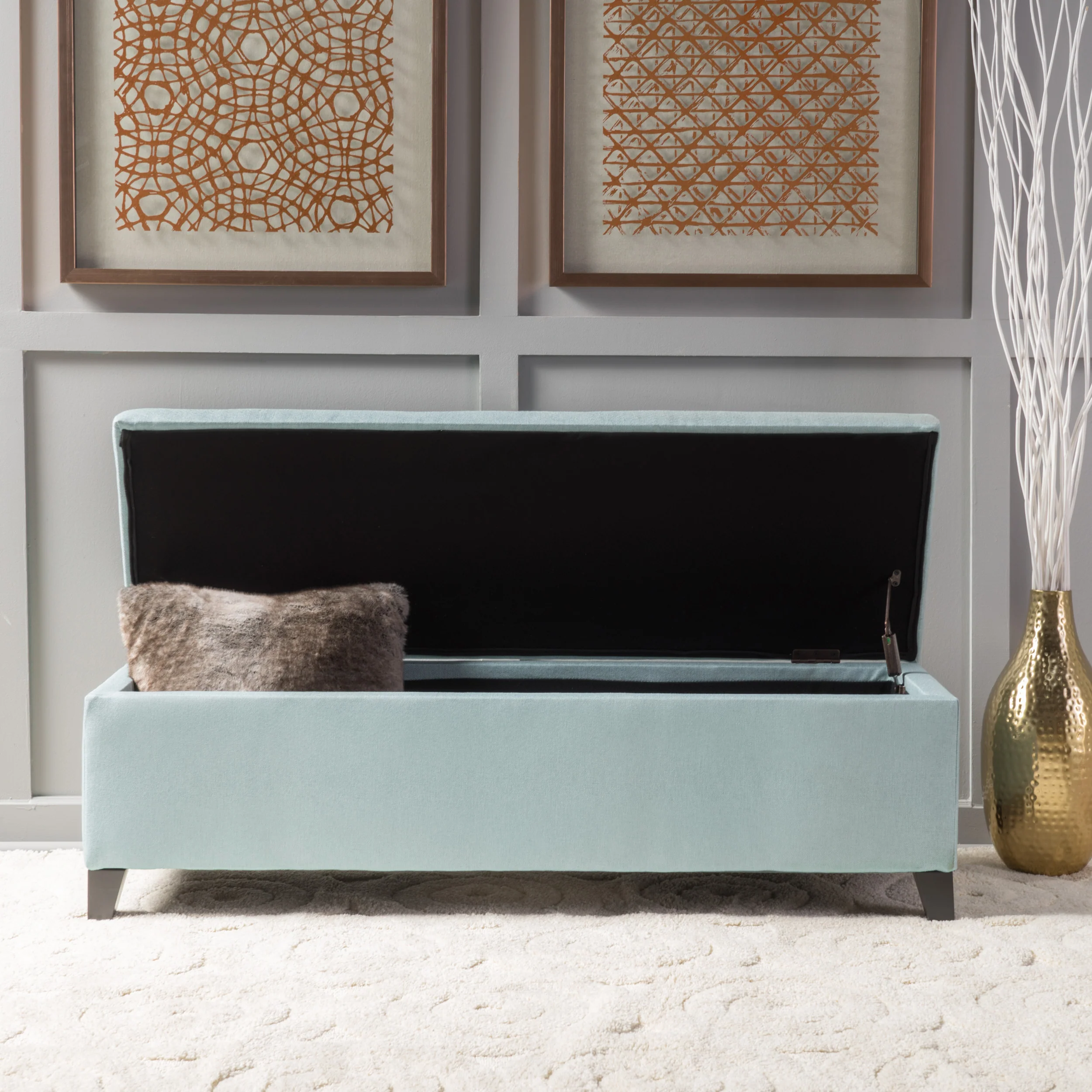 Clor Fabric Rectangle Storage Ottoman Bench - furnishings
