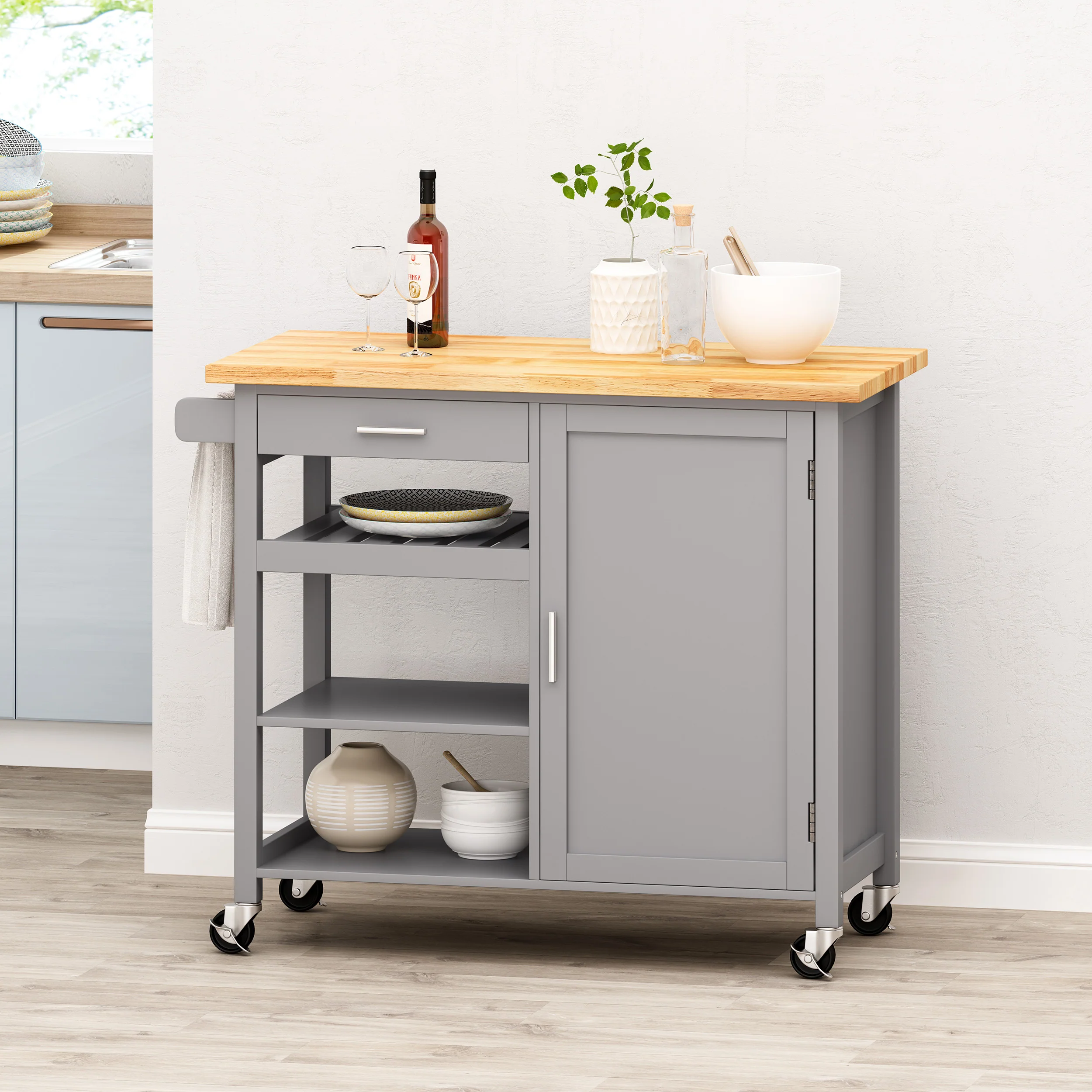 Carmelina Contemporary Kitchen Cart with Wheels - furnishings