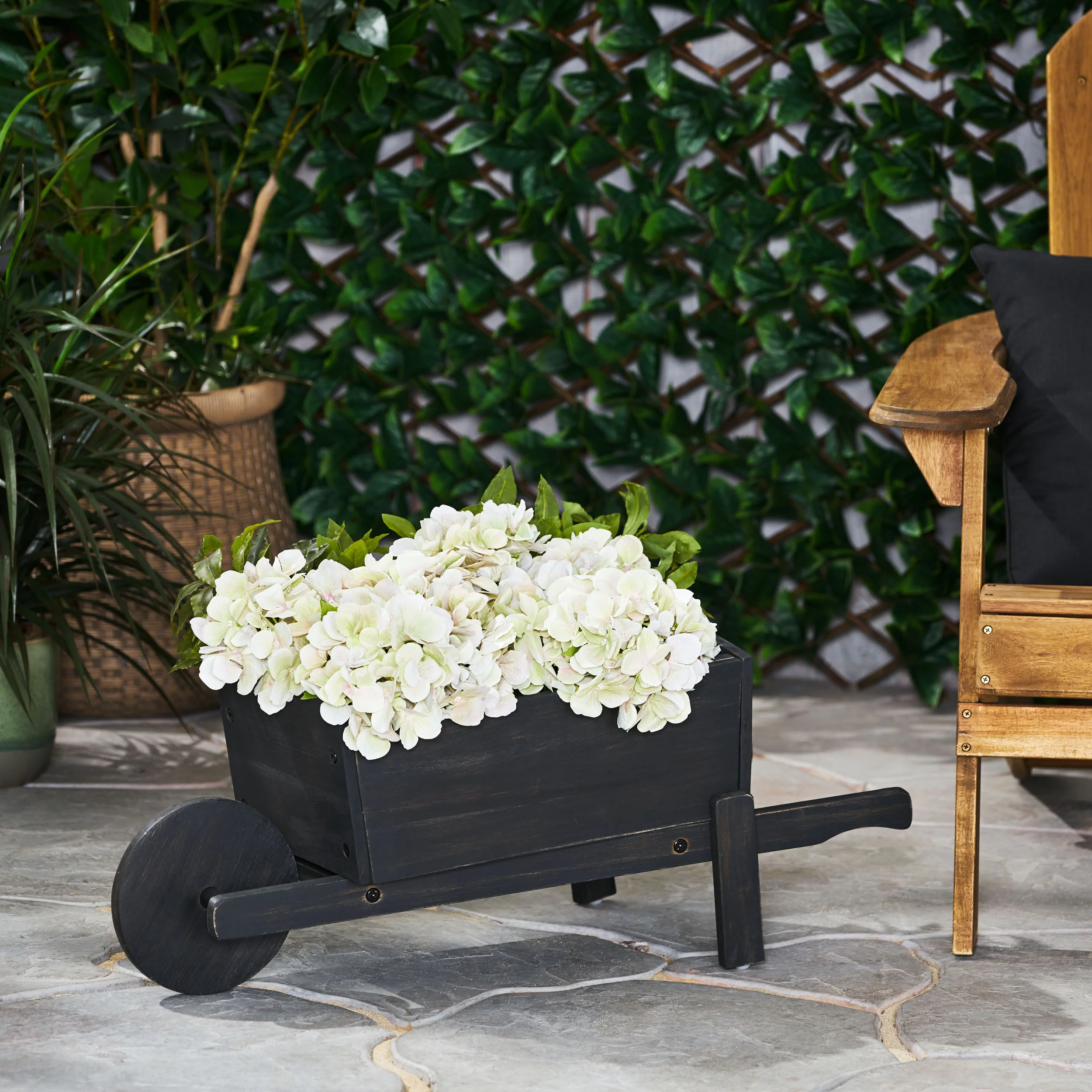 Acworth Outdoor Acacia Wood Wheelbarrow Planter - furnishings