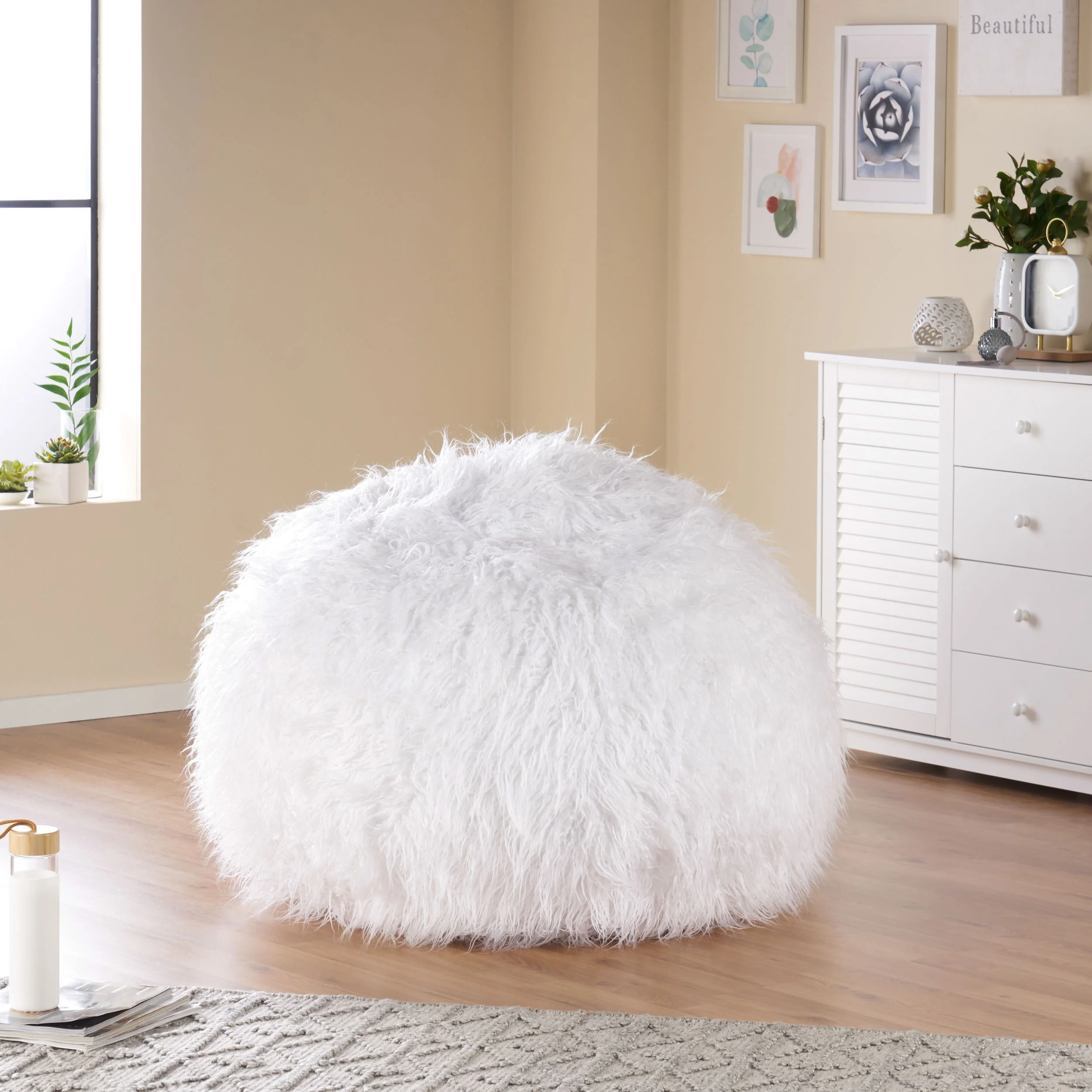 Dundas Modern Glam 3 Foot Faux Fur Bean Bag - furnishings
