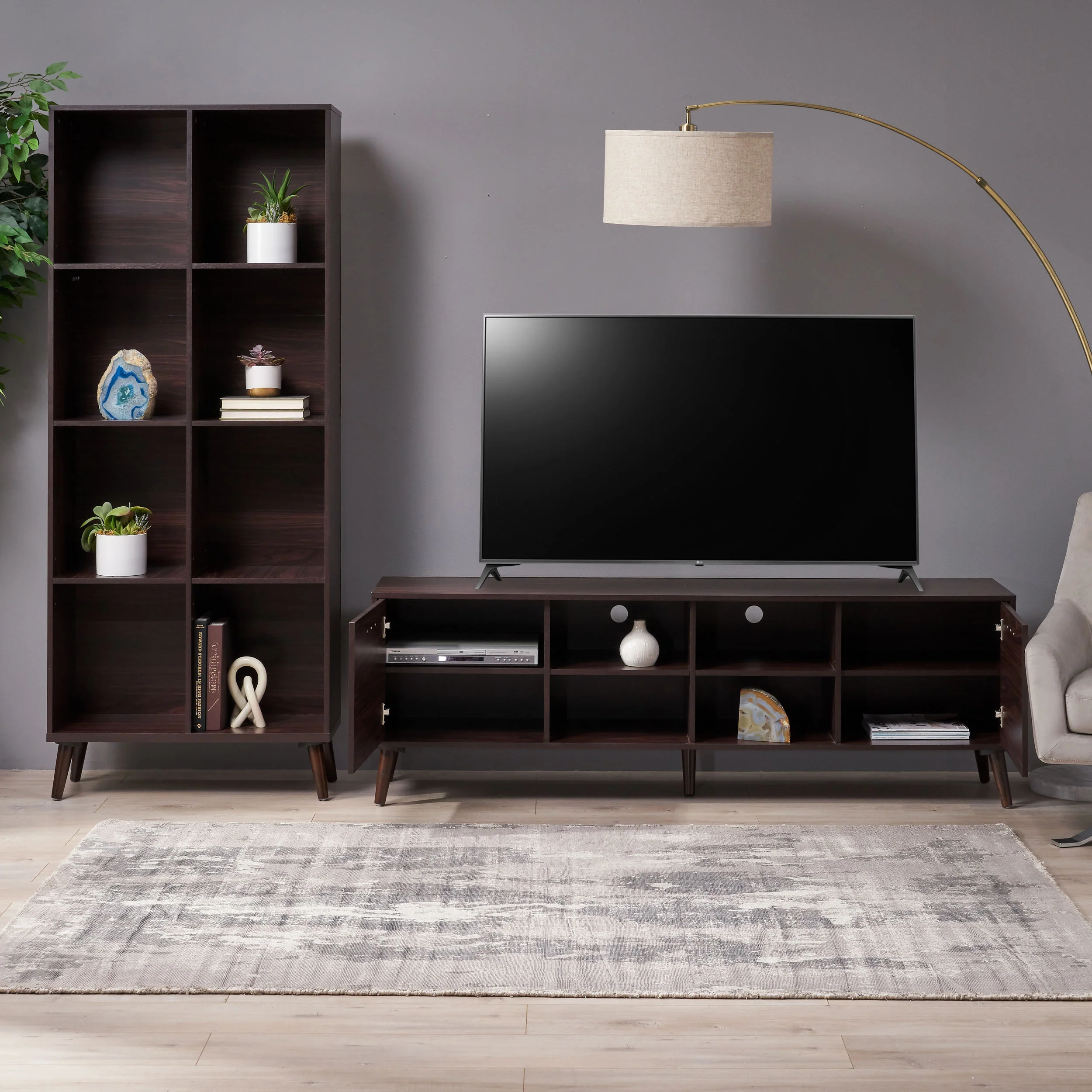 Clement Mid Century 2 Piece TV Stand & Bookcase Set - furnishings
