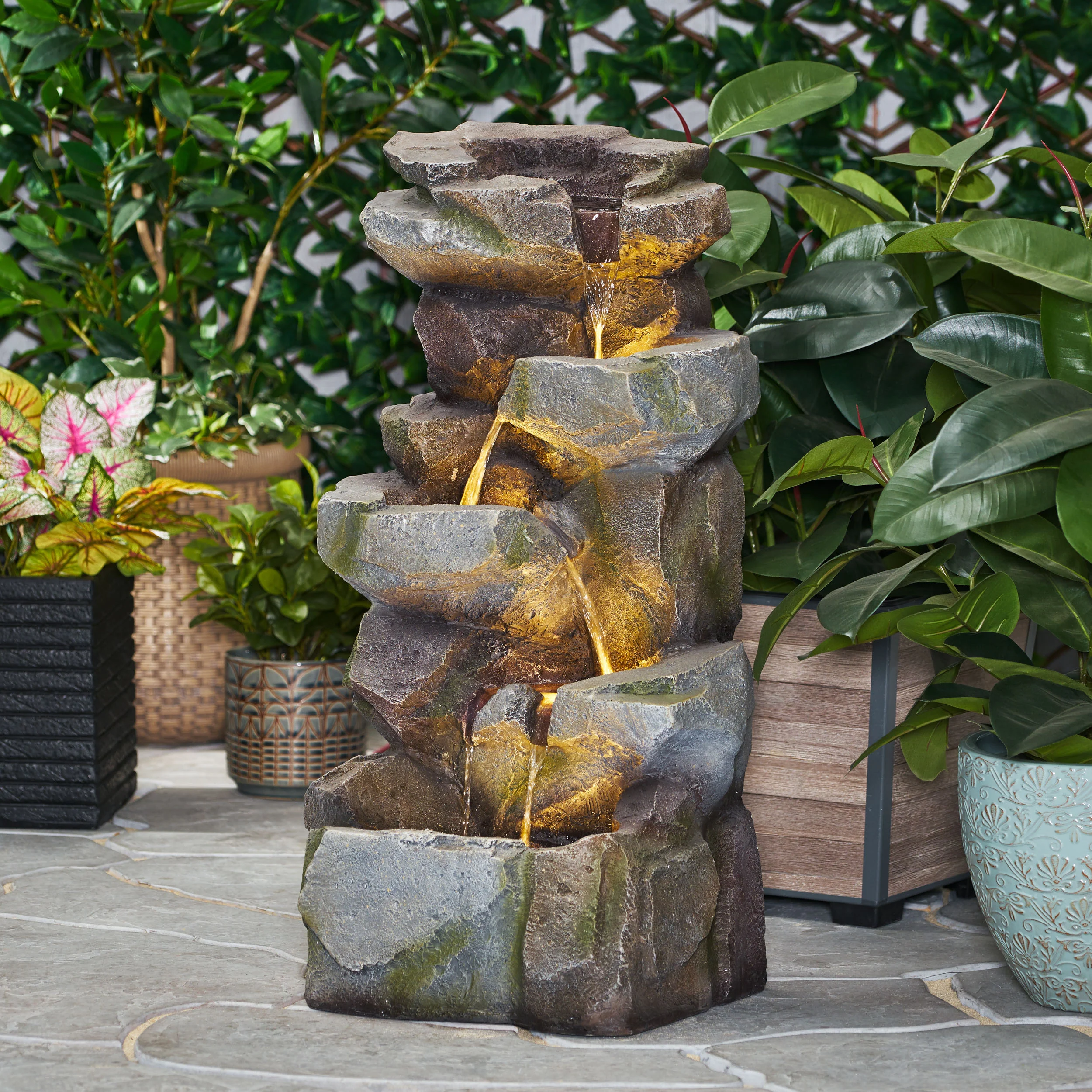 Trion Outdoor 4 Tier Rock Fountain - furnishings