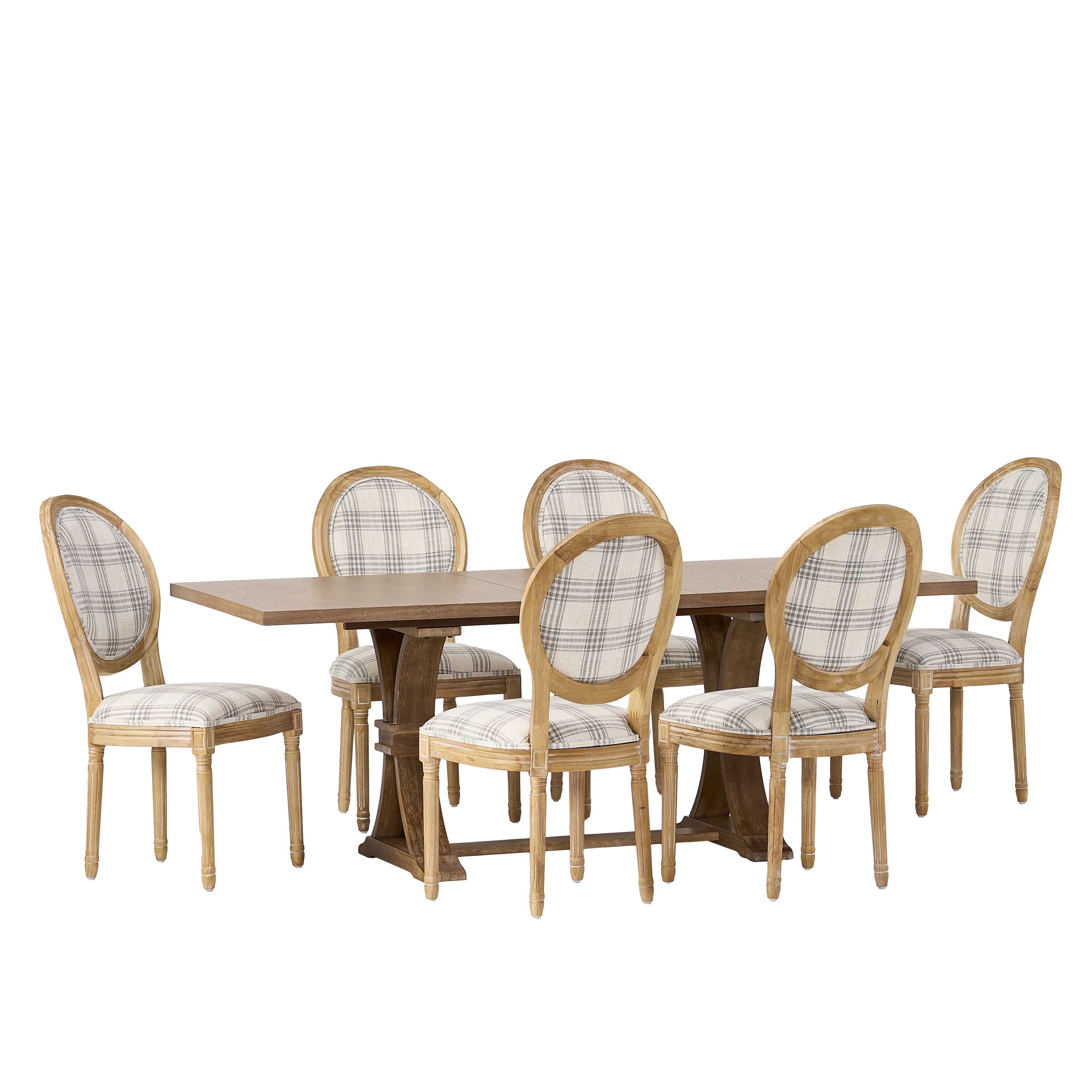 Dason French Country Fabric Upholstered Wood 7 Piece Dining Set - furnishings