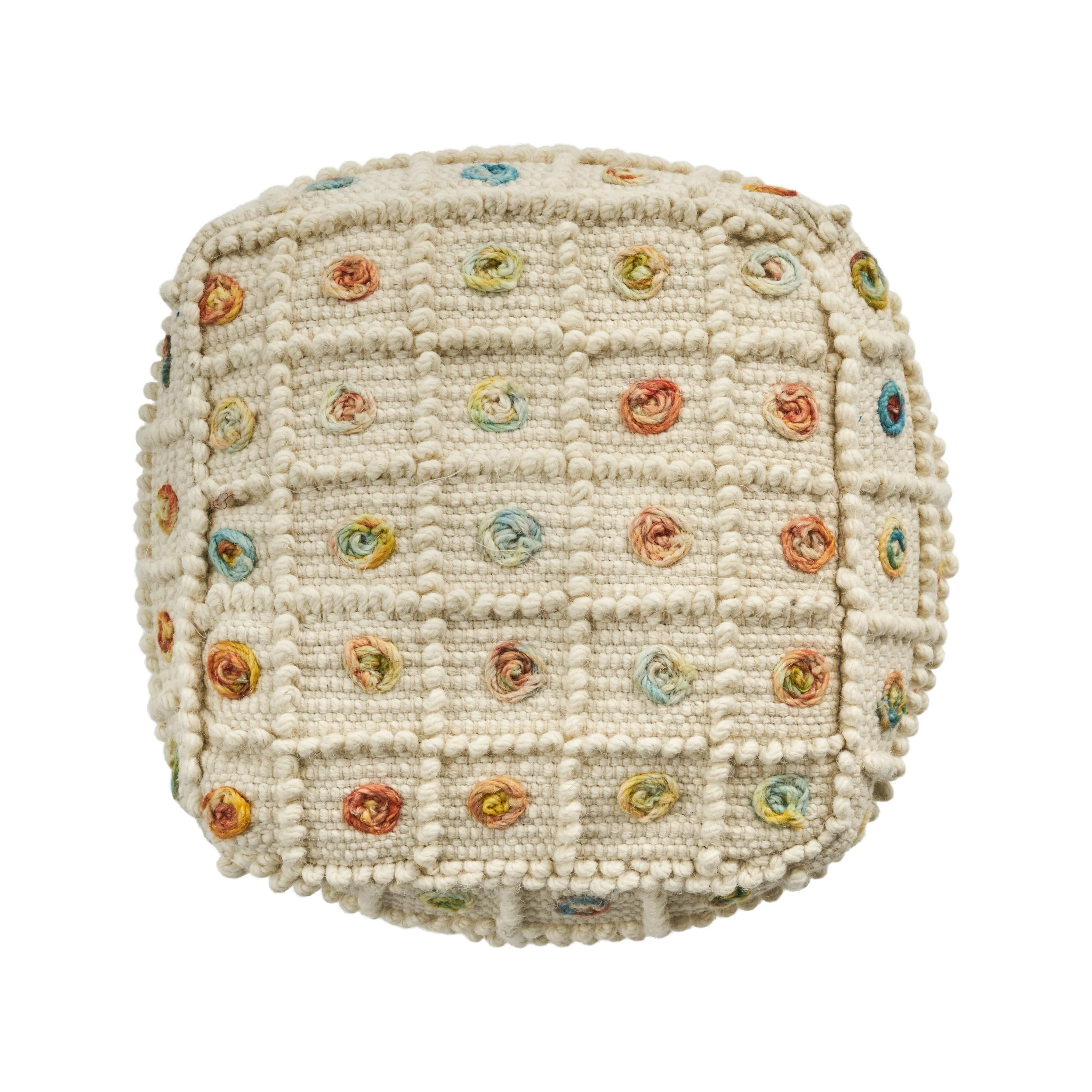 Jaceyon Boho Wool and Cotton Ottoman Pouf - furnishings