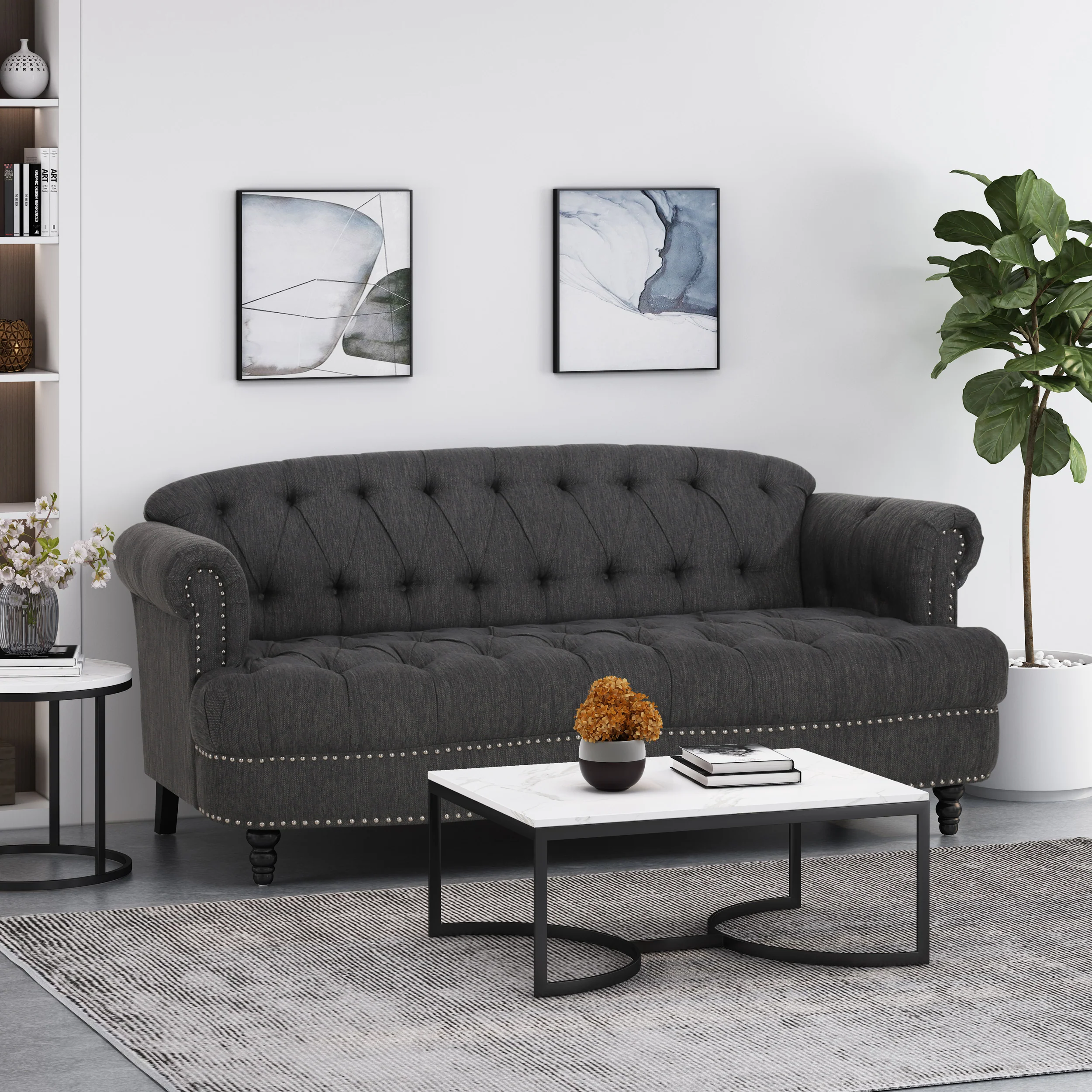 Elspeth Contemporary Deep Tufted Sofa with Nailhead Trim - furnishings