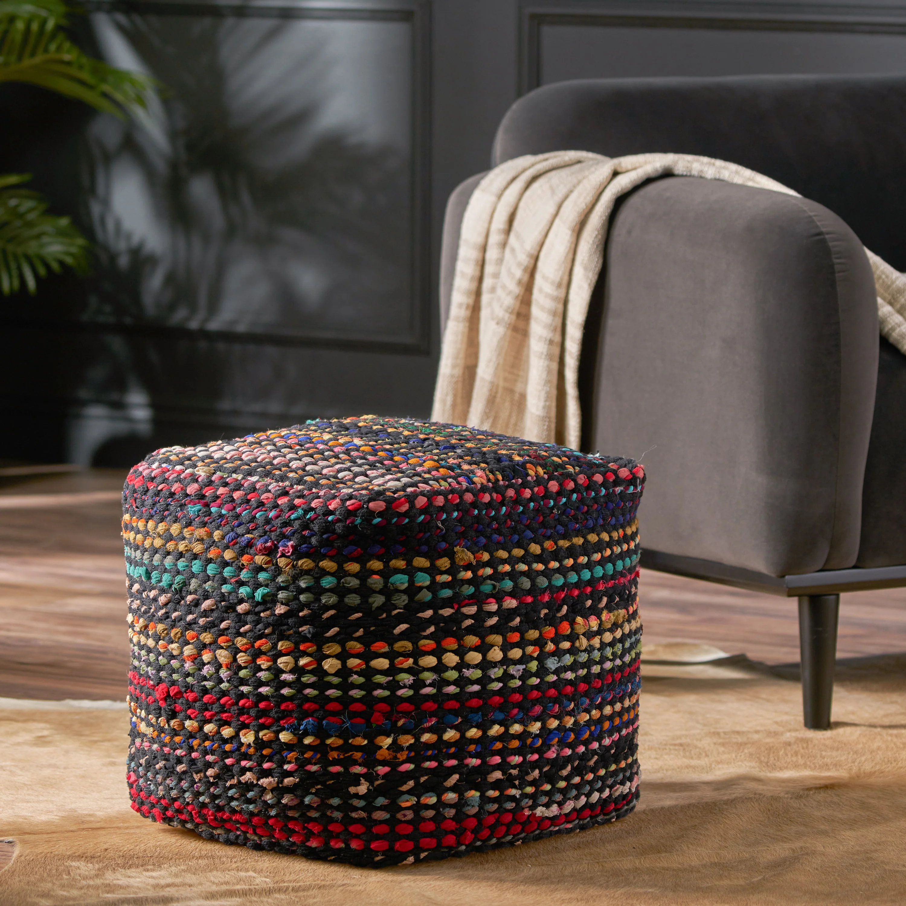 Naholo Handcrafted Boho Fabric Pouf - furnishings