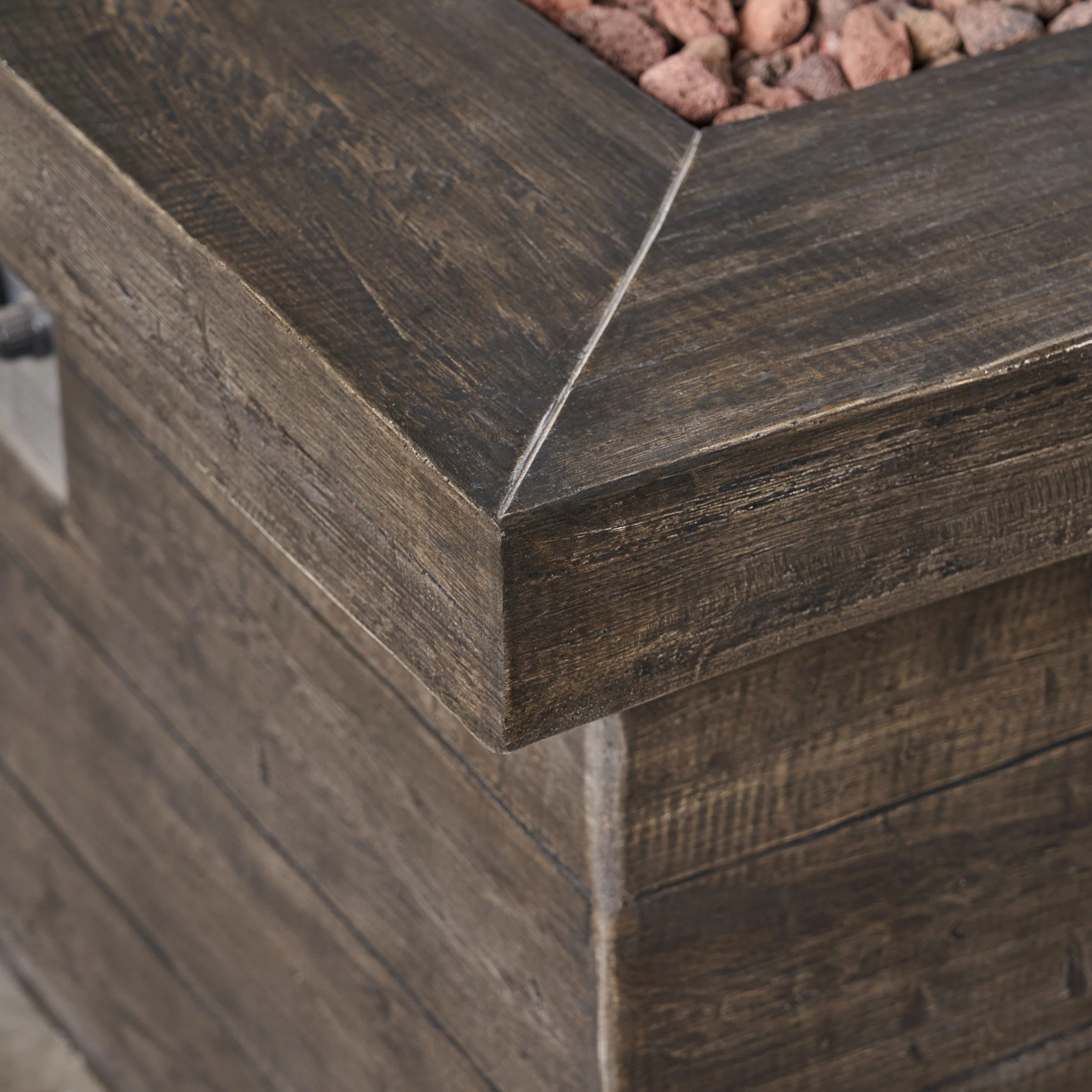 Tompkins Outdoor Square Brown Lightweight Concrete Fire Pit with Wood Design - furnishings