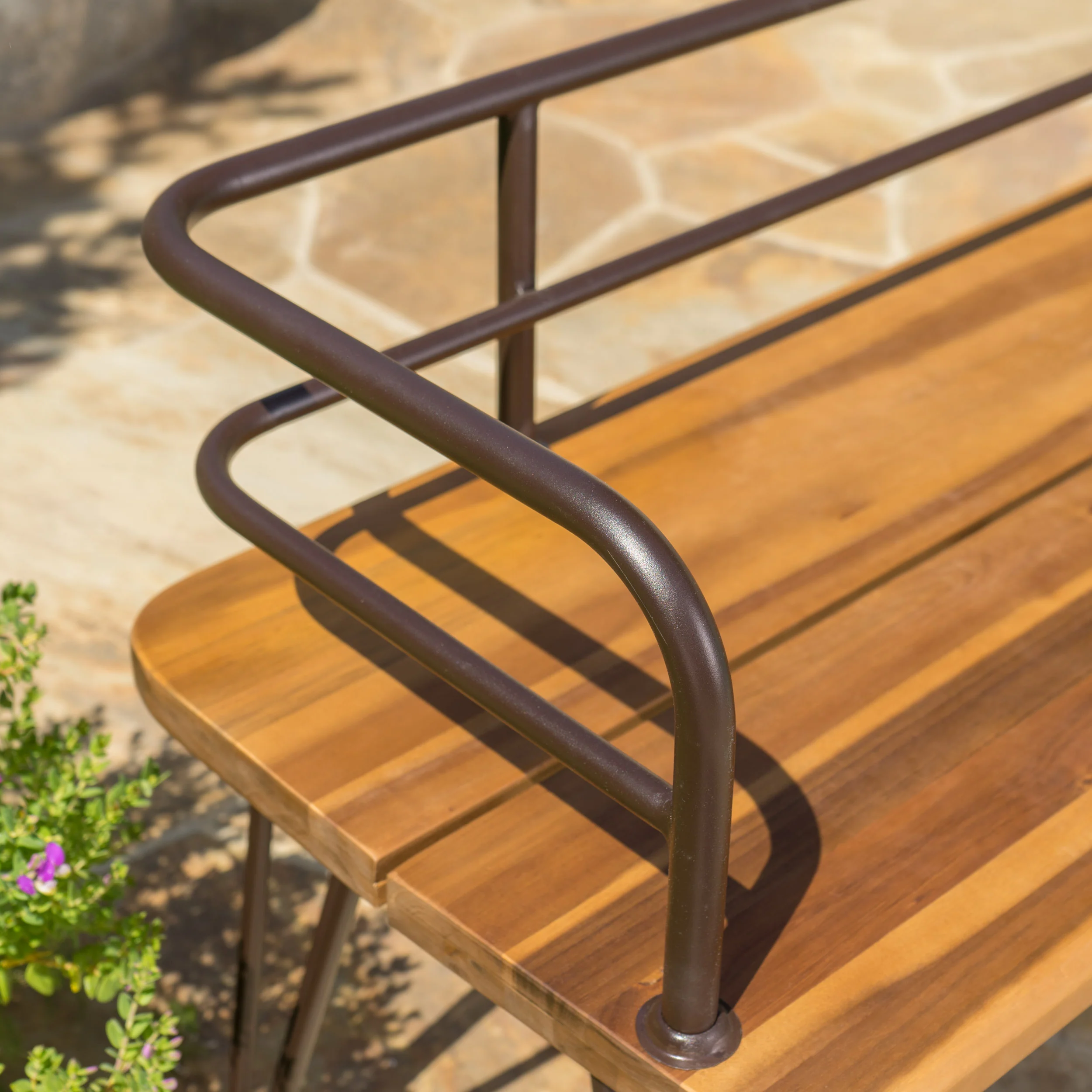 Avy Outdoor Rustic Industrial Acacia Wood Bench with Metal Hairpin Legs, Teak - furnishings