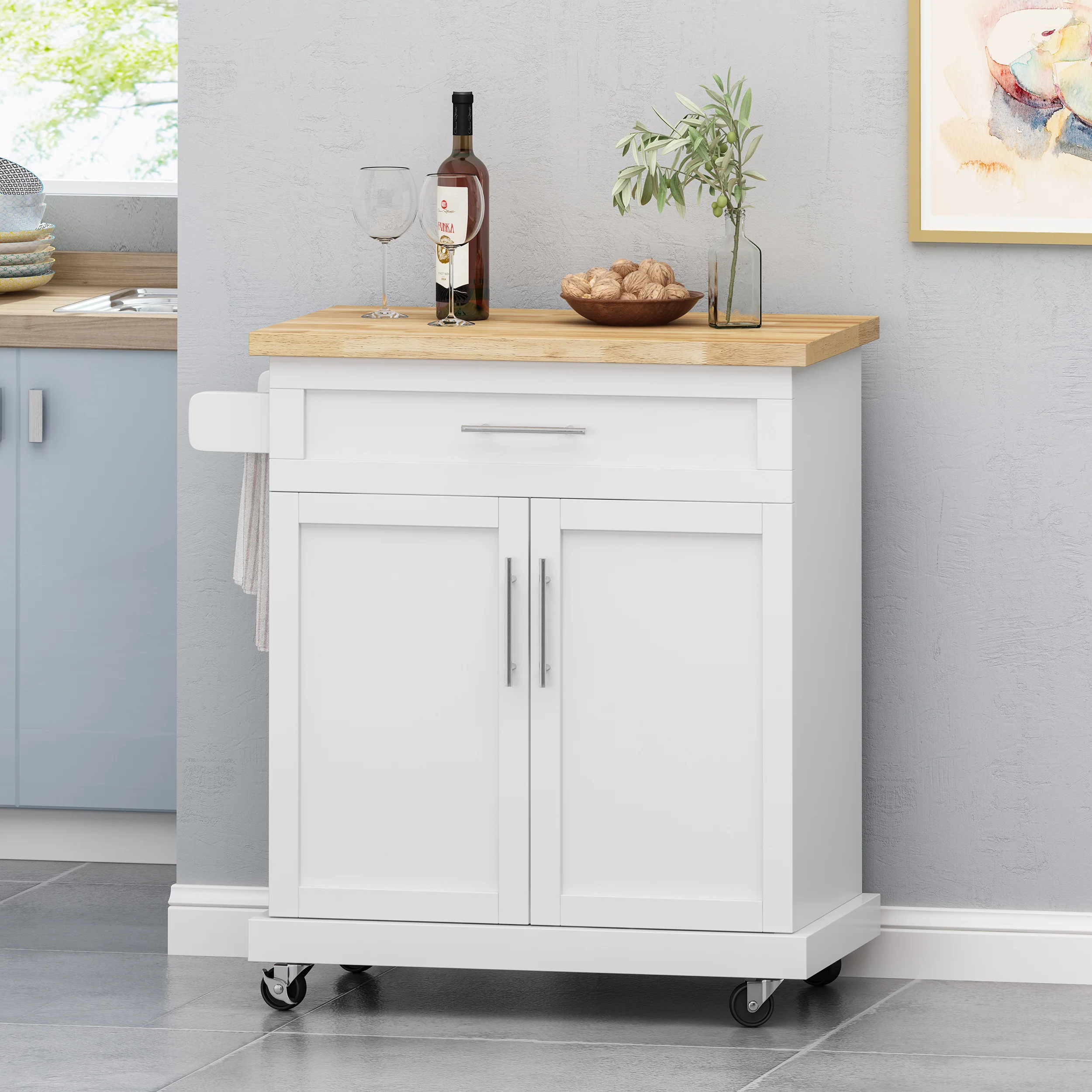 Negley Contemporary Kitchen Cart with Wheels - furnishings