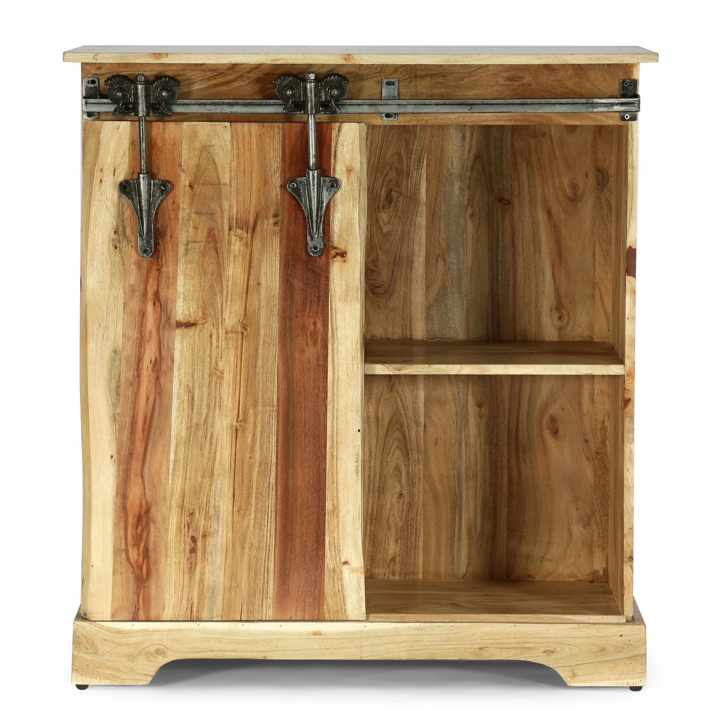 Veatch Modern Industrial Handcrafted Acacia Wood Live Edge Cabinet with Sliding Door, Natural and Black - furnishings