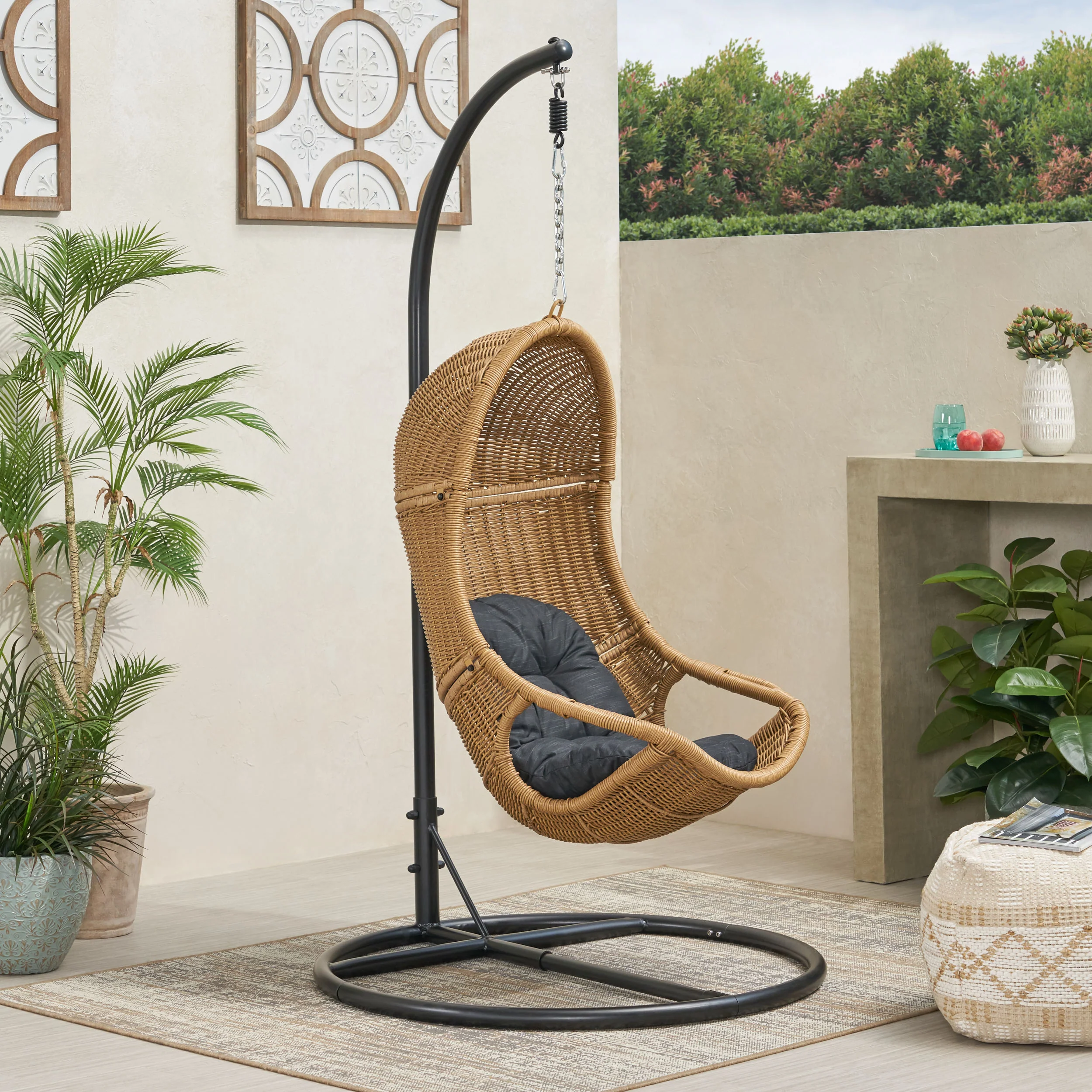 Yukon Outdoor Wicker Hanging Nest Chair with Stand - furnishings