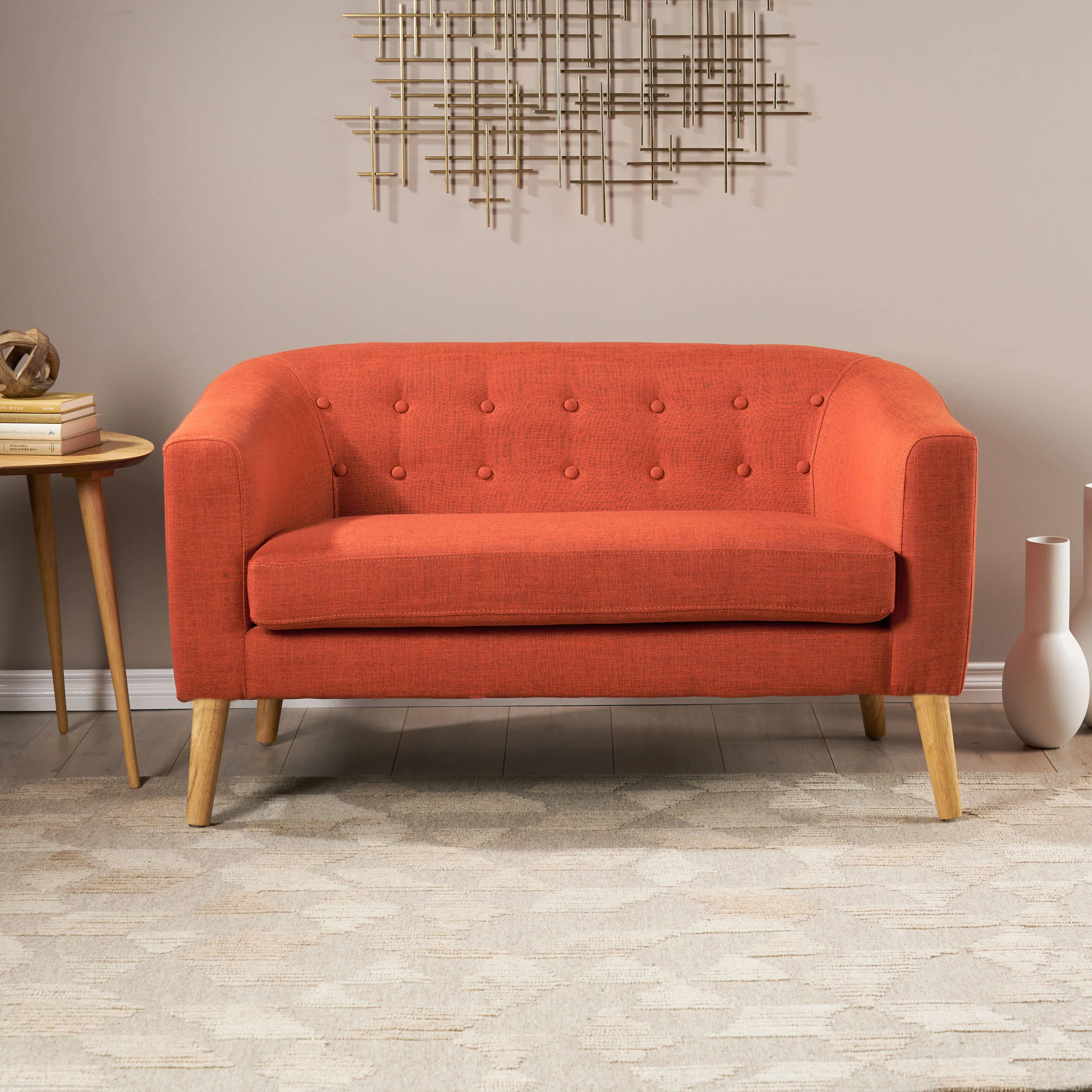 Brony Button Back Mid Century Fabric Modern Loveseat - furnishings