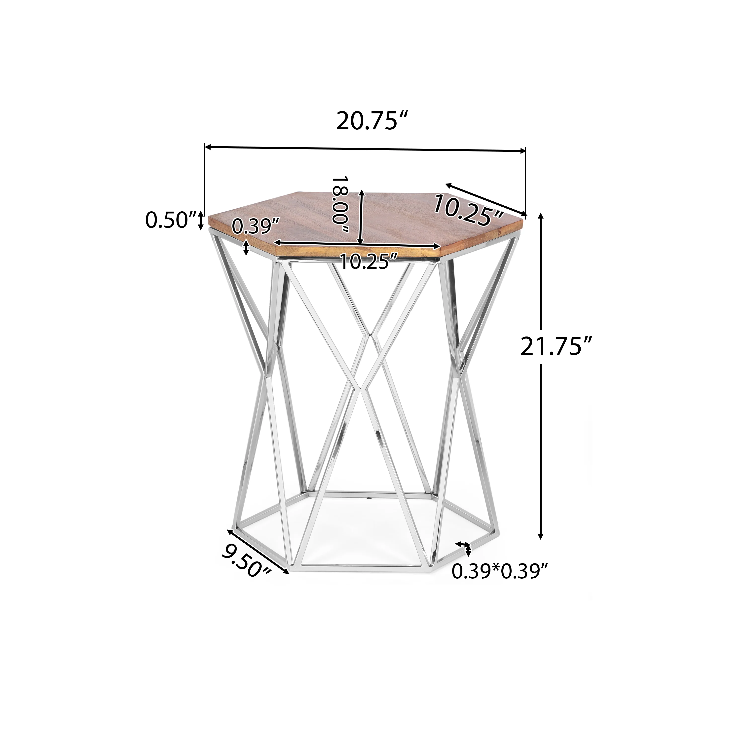 Bellion Rustic Glam Handcrafted Mango Wood Side Table, Walnut and Polished Nickel - furnishings