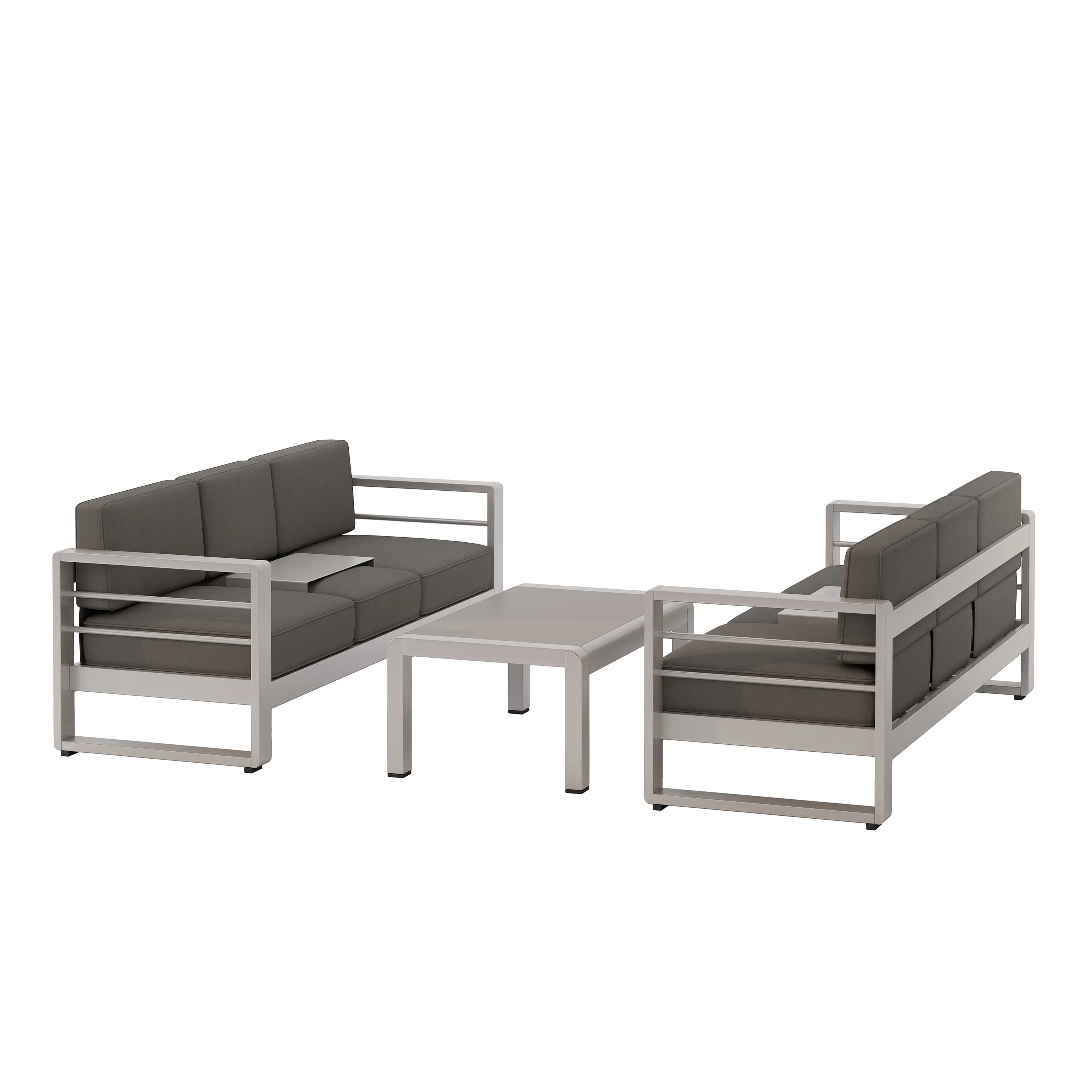 Crested Bay Outdoor Aluminum 3-Piece Sofa Set with Khaki Cushions - furnishings