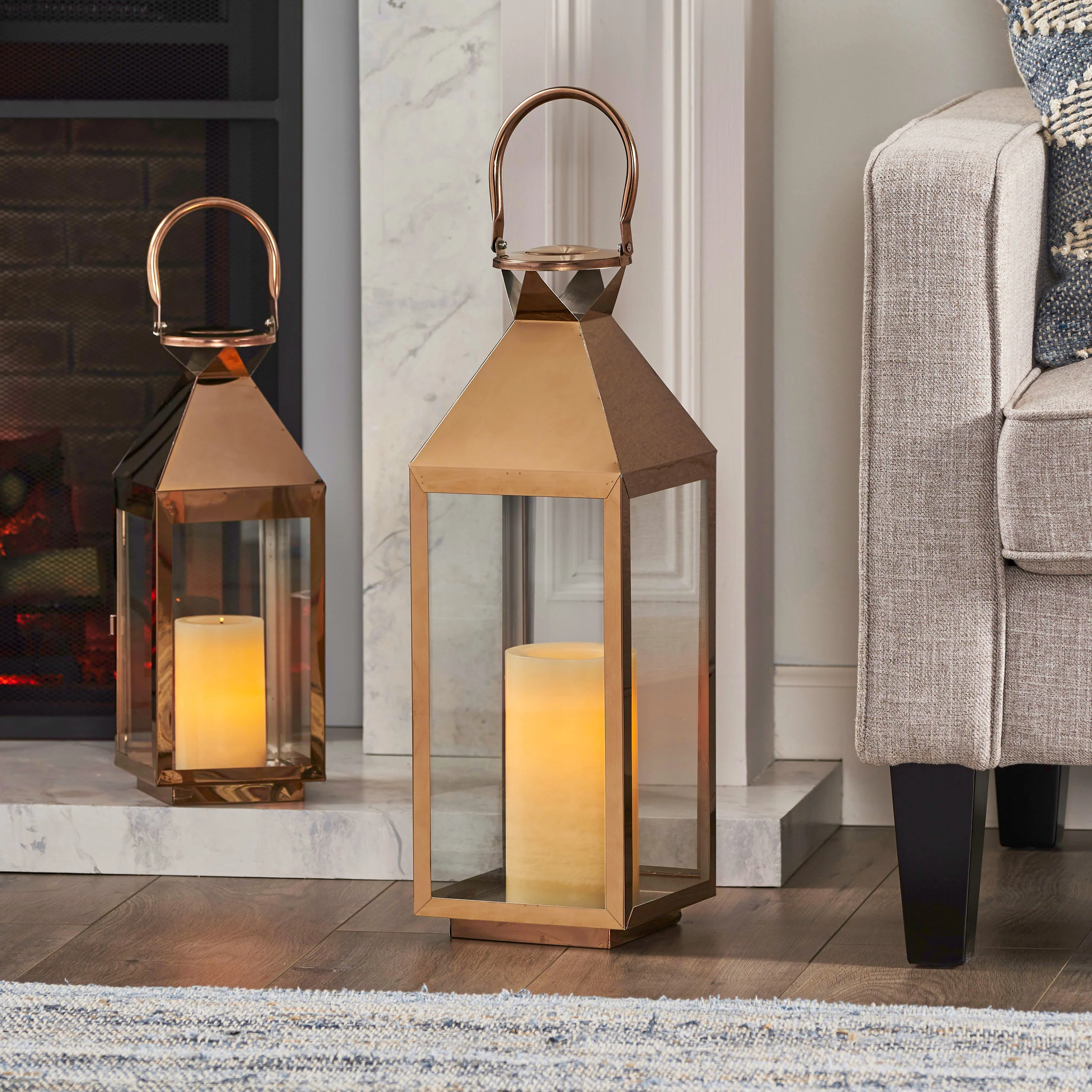 Cassien Modern Stainless Steel Lantern Set - furnishings