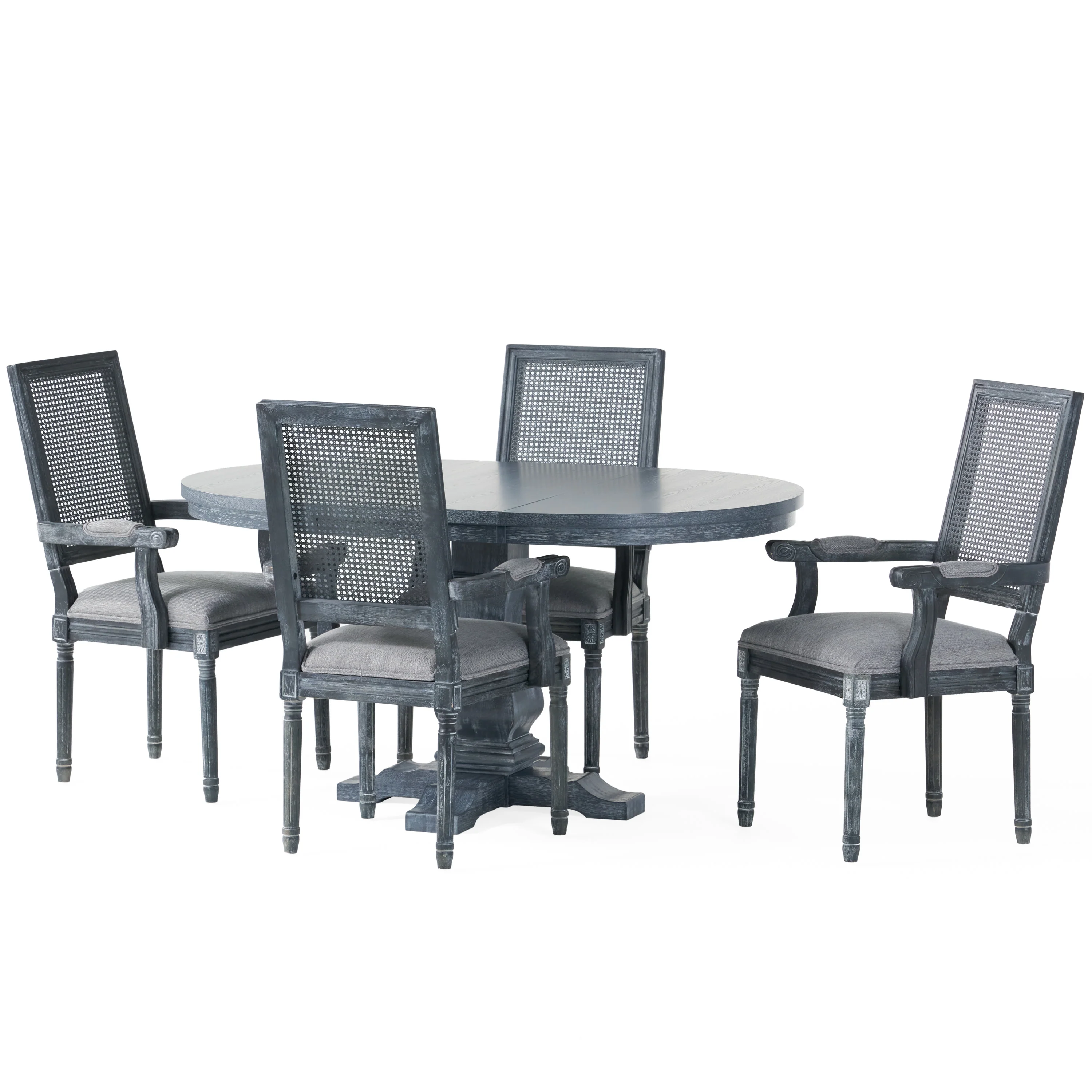 Zentner French Country Fabric Upholstered Wood and Cane 5 Piece Expandable Dining Set - furnishings