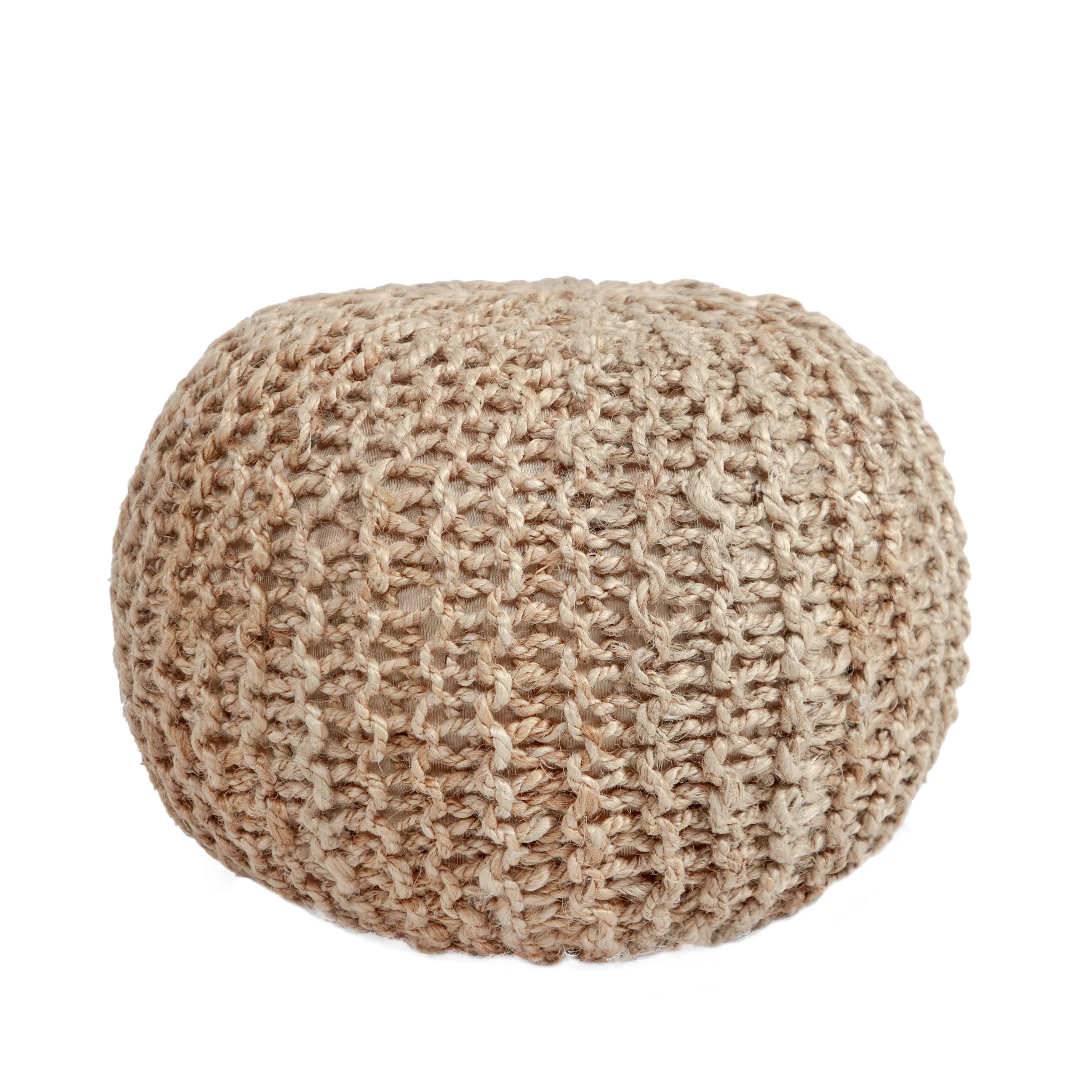 Brightridge Boho Handmade Jute Cable Knit Round Pouf - furnishings