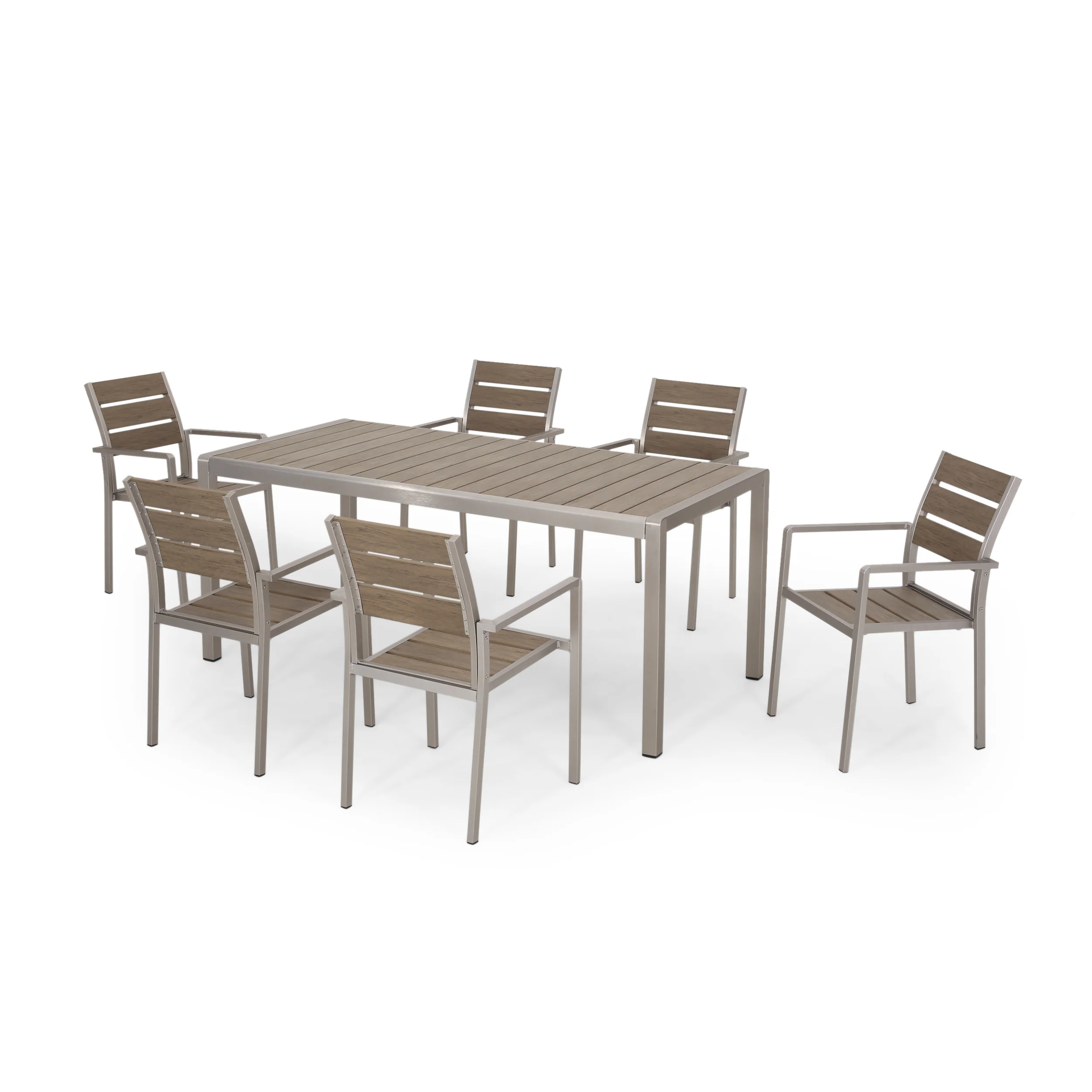 Cherie Outdoor Modern Aluminum and Faux Wood 6 Seater Dining Set - furnishings
