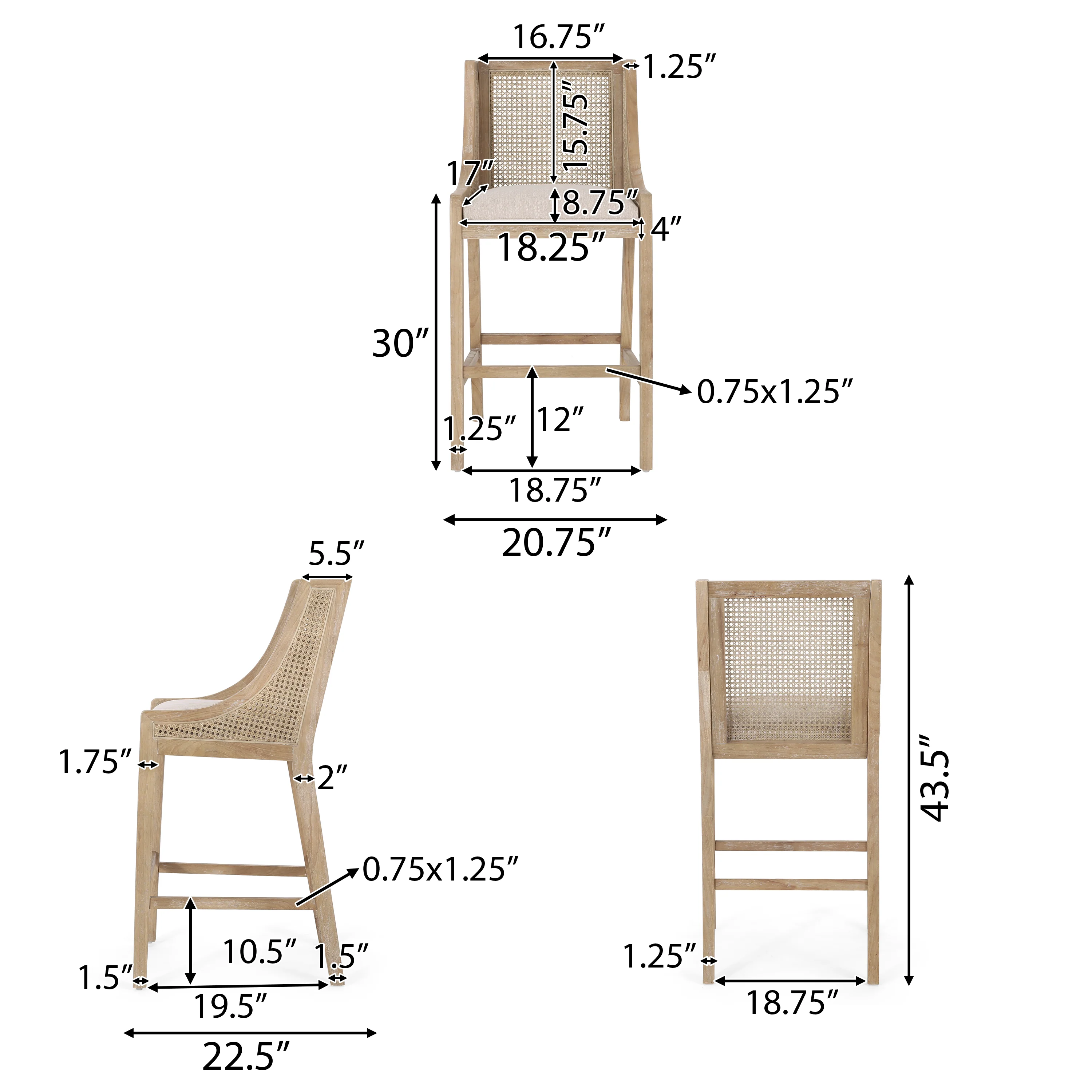 Oneida Rustic Fabric Upholstered Wood and Cane 30 inch Barstools (Set of 2) - furnishings
