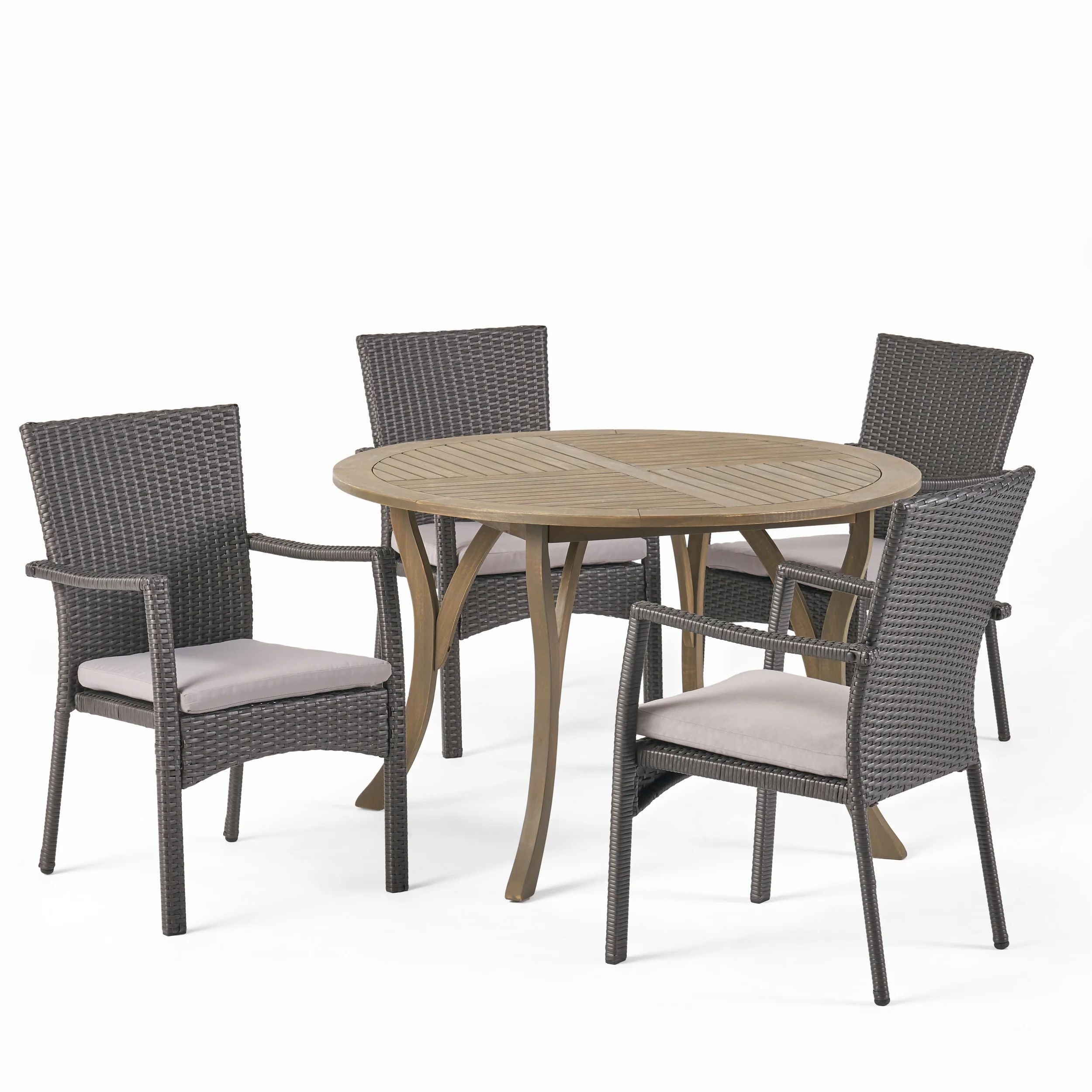 Baldry Outdoor 5 Piece Acacia Wood and Wicker Dining Set - furnishings